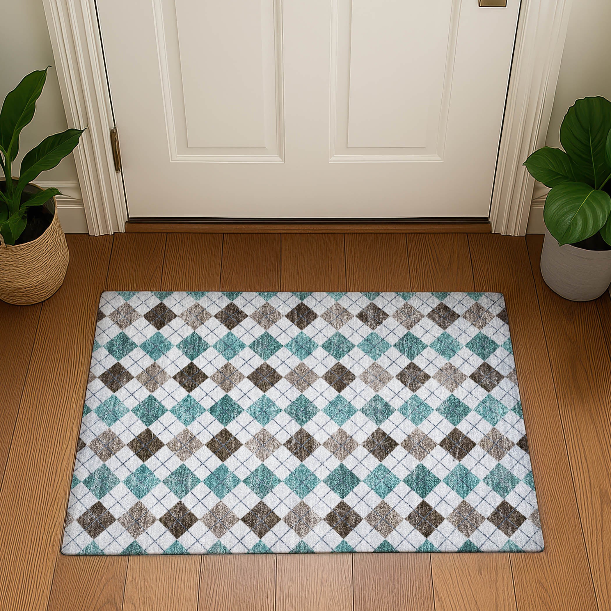 Marrakech Machine Washable Transitional Teal Rug 1'8" x 2'6" #shape_Rectangle