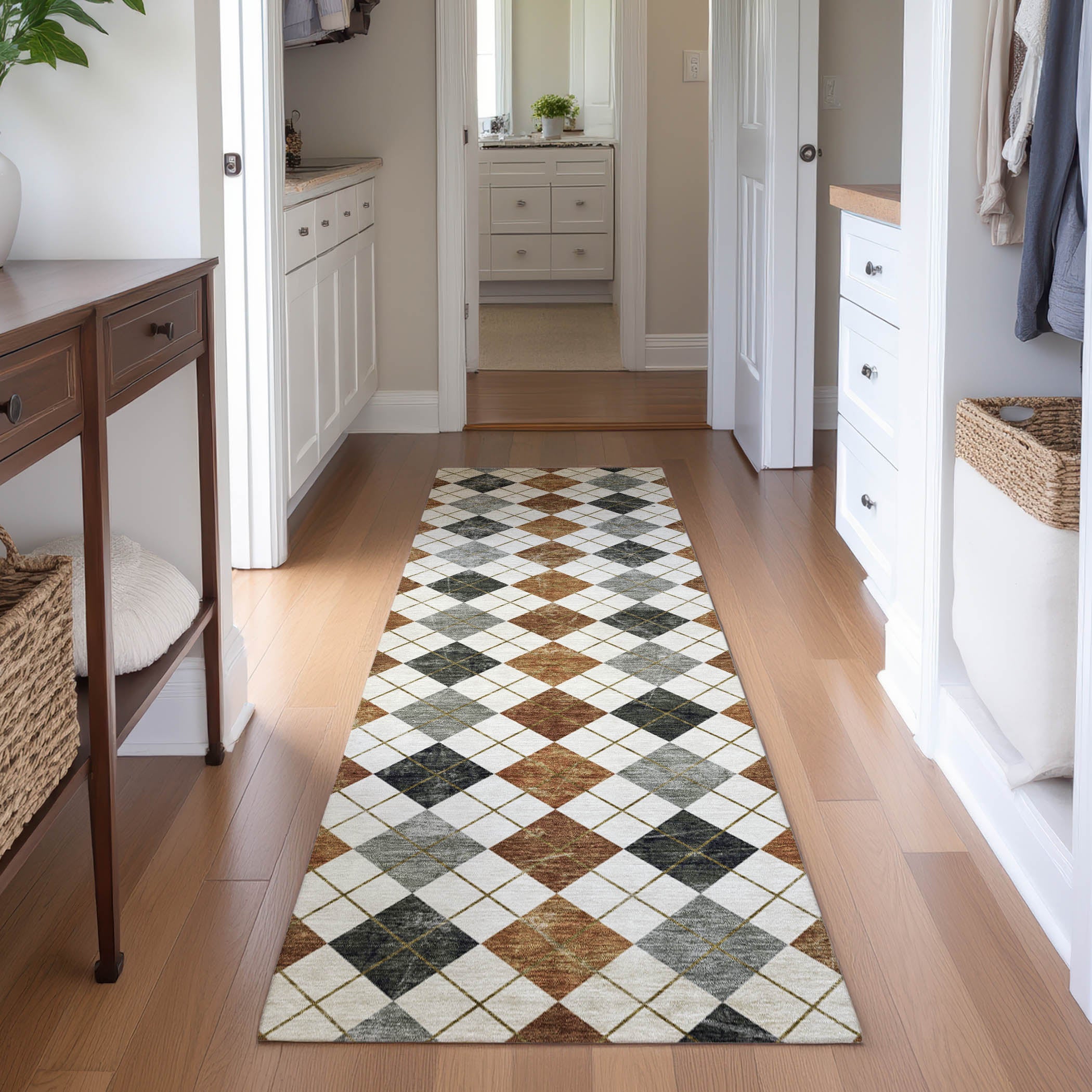 Marrakech Machine Washable Transitional Terracotta Orange Rug 2'3" x 7'6" #shape_Runner