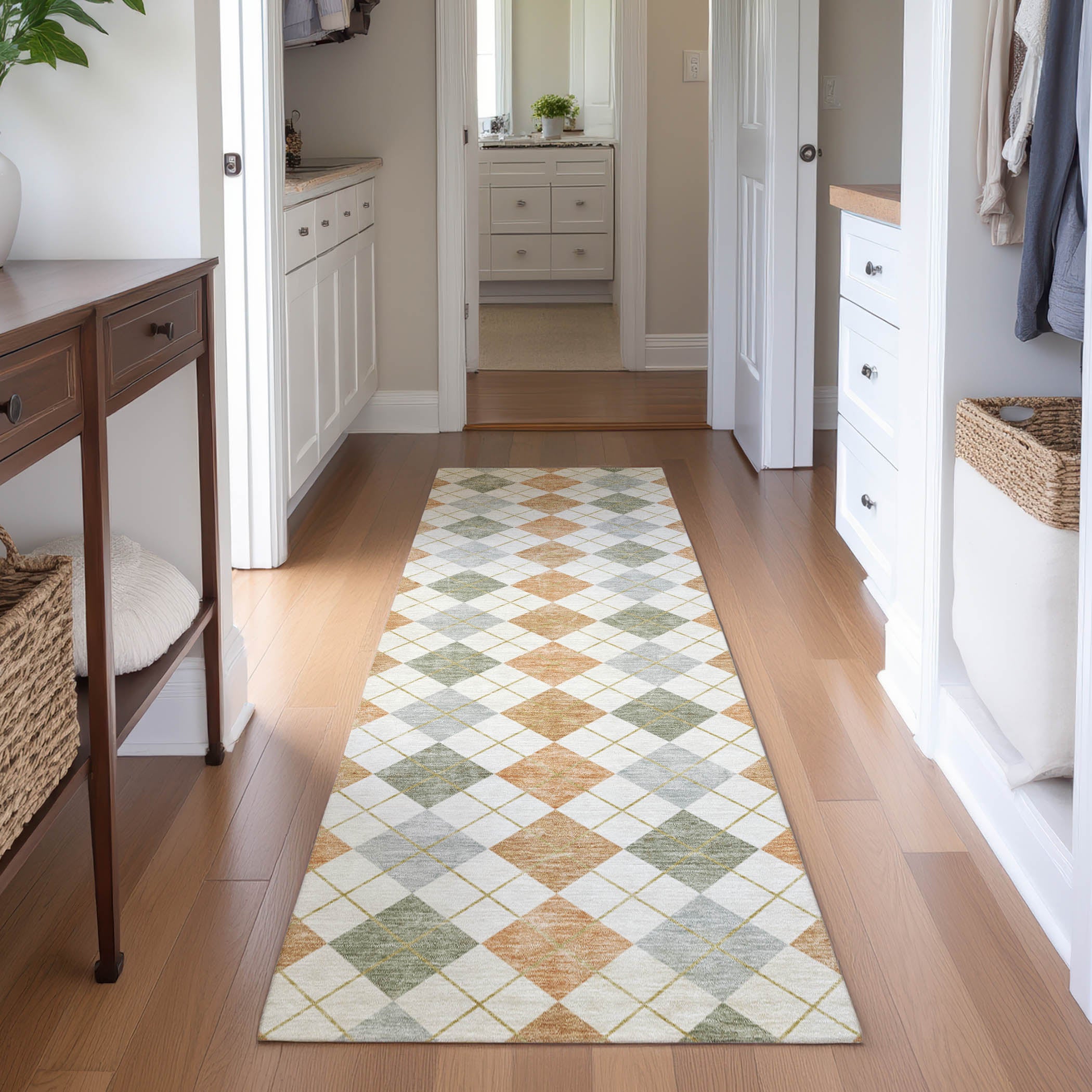 Antigua Machine Washable Transitional Coral Orange Rug 2'3" x 7'6" #shape_Runner