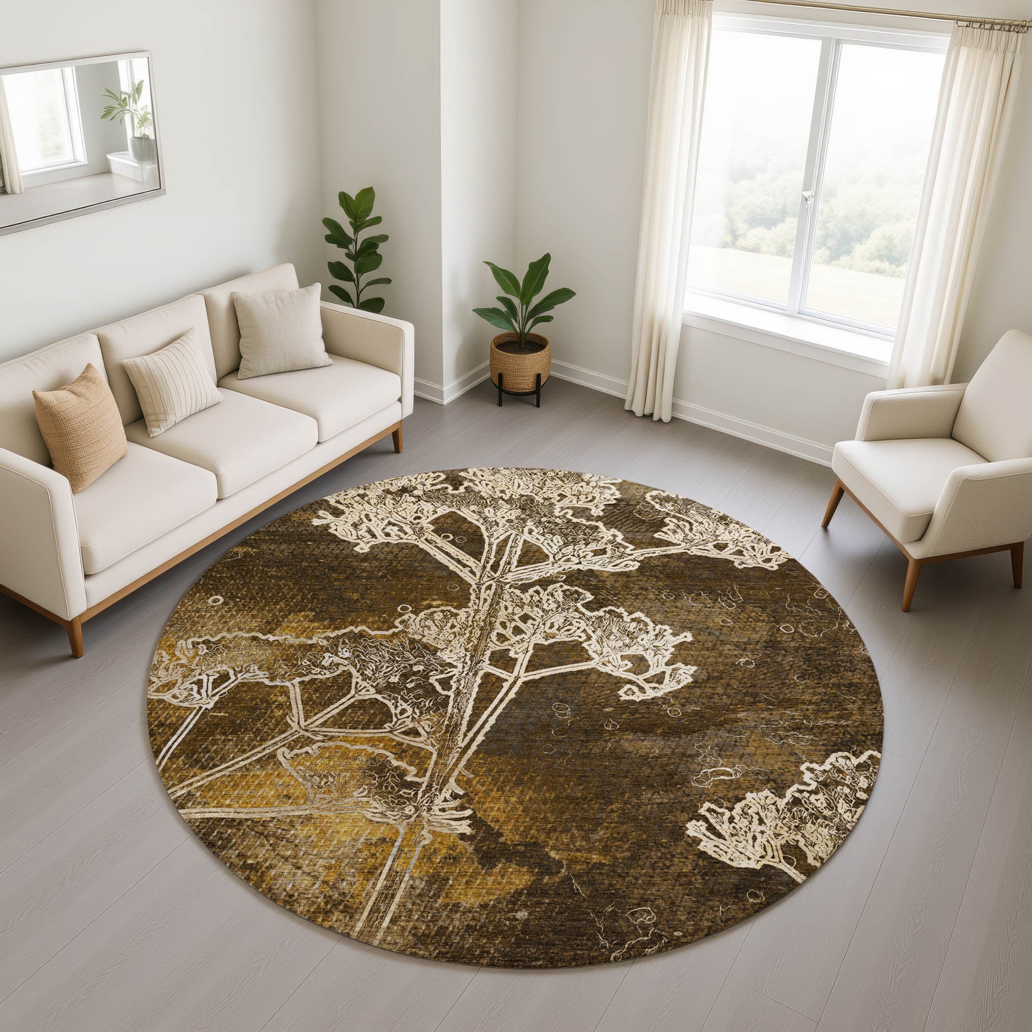 Salzburg Machine Washable Transitional Chocolate Brown Rug 8' x 8' #shape_Round