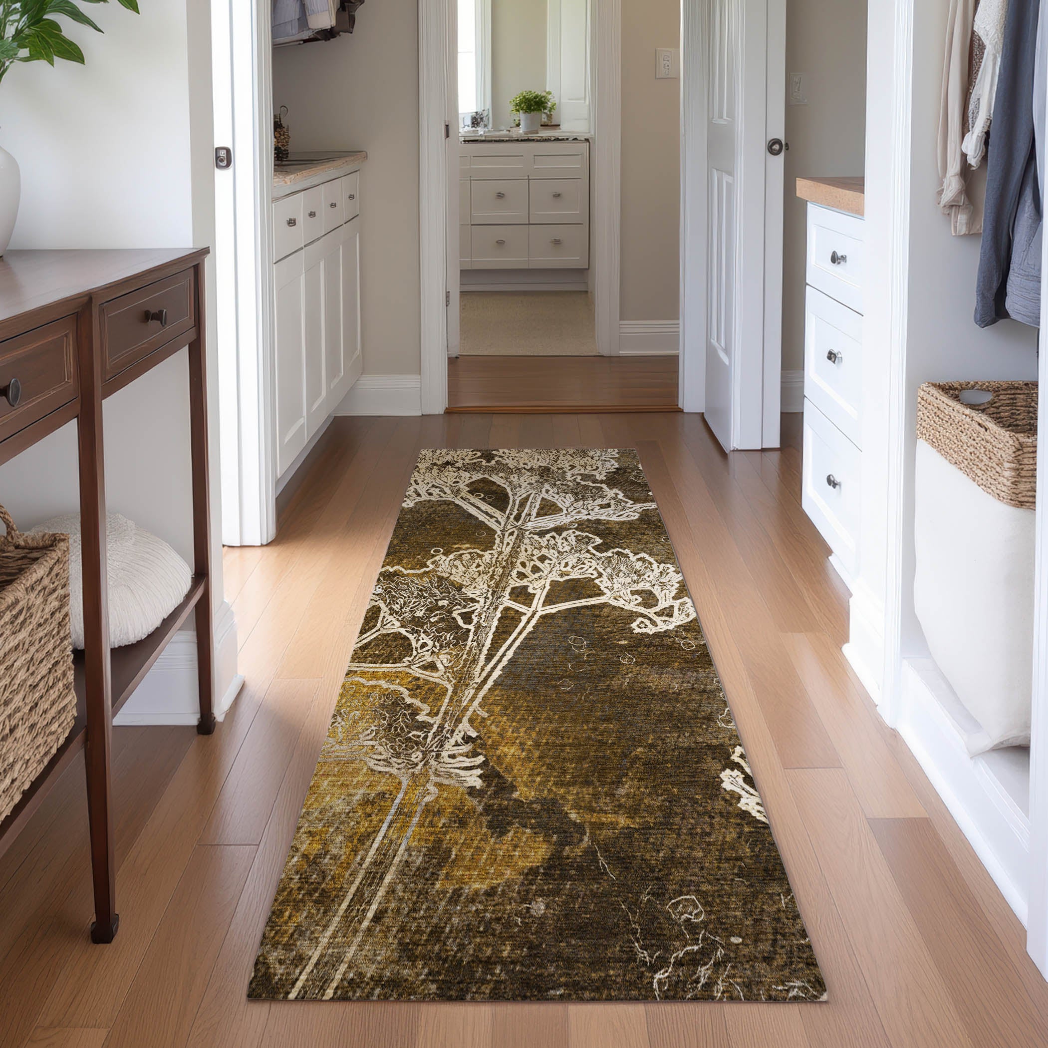 Salzburg Machine Washable Transitional Chocolate Brown Rug 2'3" x 7'6" #shape_Runner