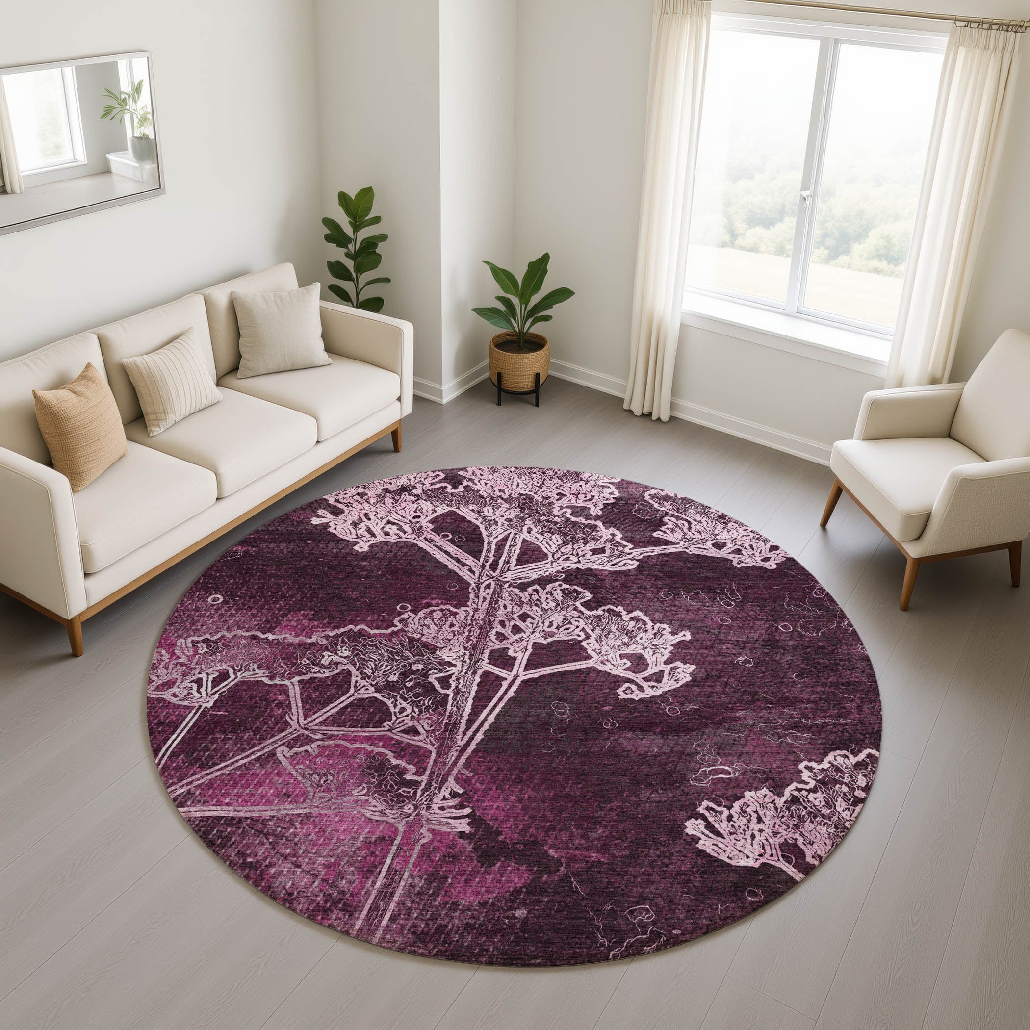 Salzburg Machine Washable Transitional Eggplant Purple Rug 8' x 8' #shape_Round