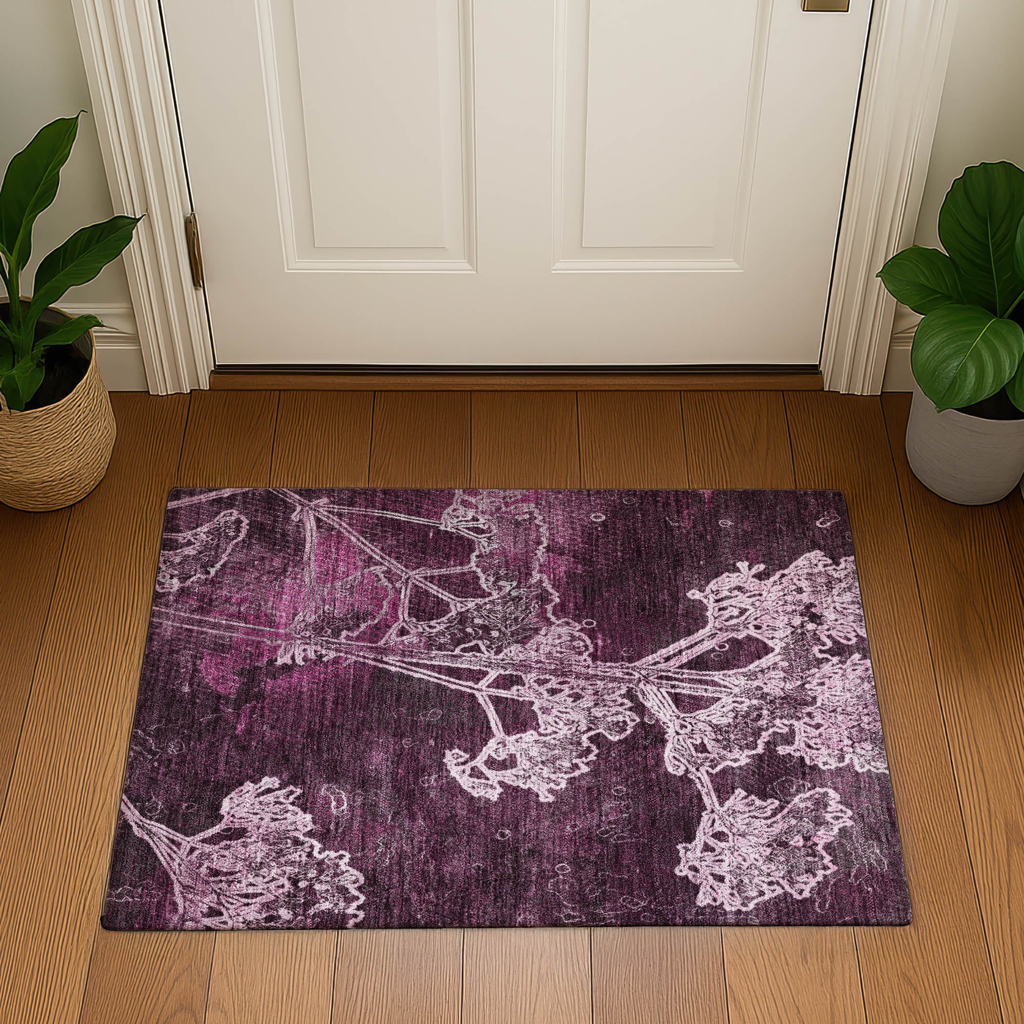 Salzburg Machine Washable Transitional Eggplant Purple Rug 1'8" x 2'6" #shape_Rectangle