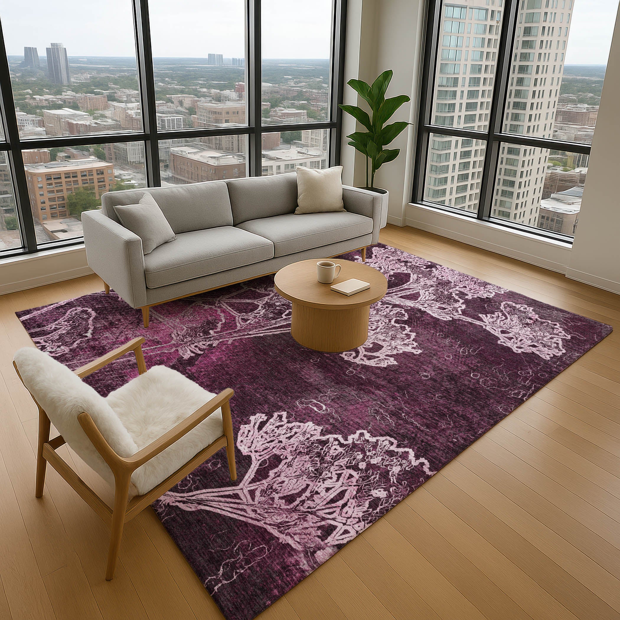 Salzburg Machine Washable Transitional Eggplant Purple Rug 2'6" x 3'10" #shape_Rectangle