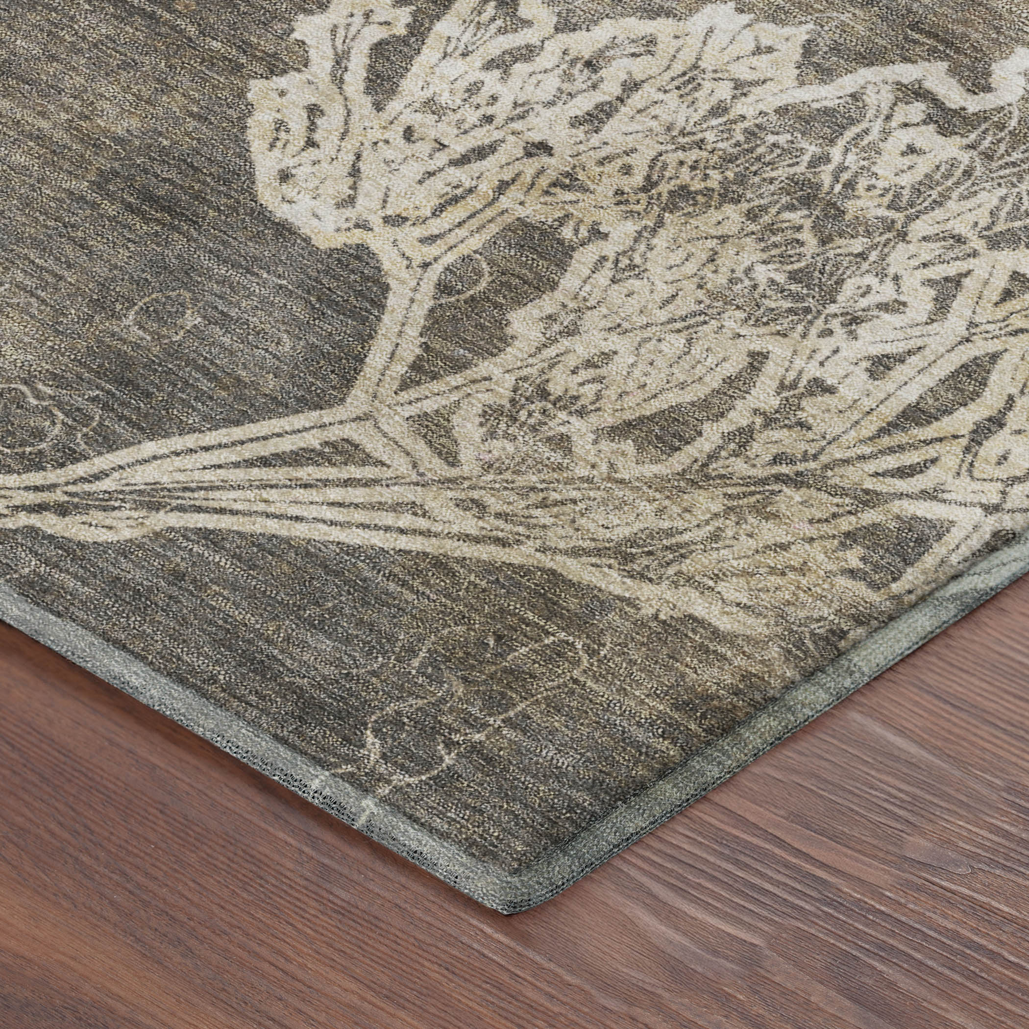 Salzburg Machine Washable Transitional Khaki Brown Rug 1'8" x 2'6" #shape_Rectangle
