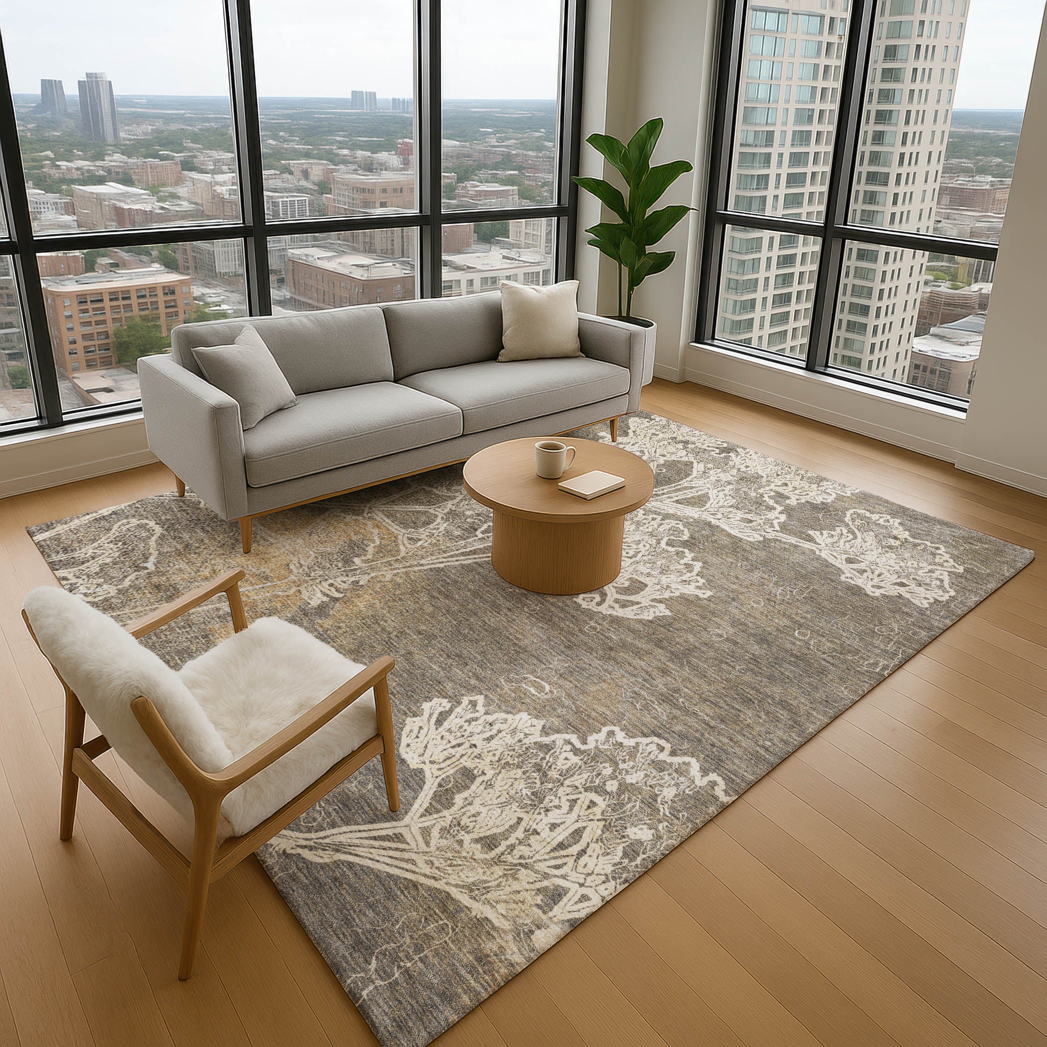 Salzburg Machine Washable Transitional Khaki Brown Rug 2'6" x 3'10" #shape_Rectangle