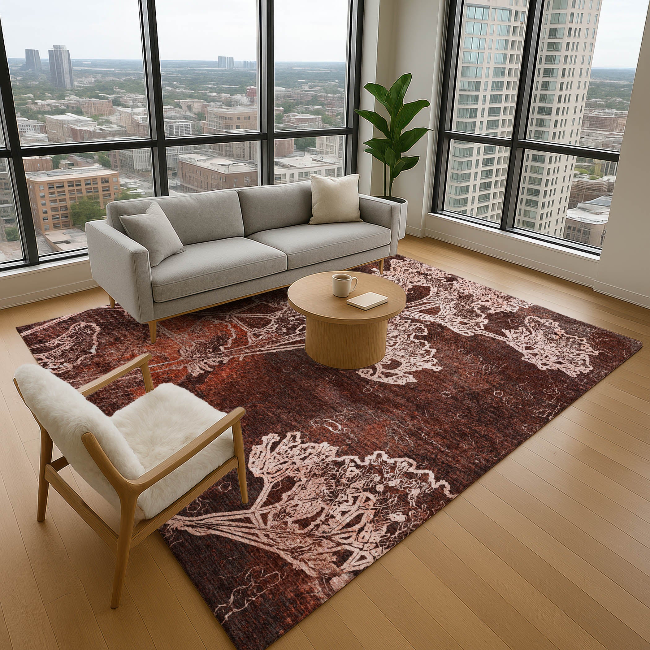 Salzburg Machine Washable Transitional Merlot Red Rug 2'6" x 3'10" #shape_Rectangle