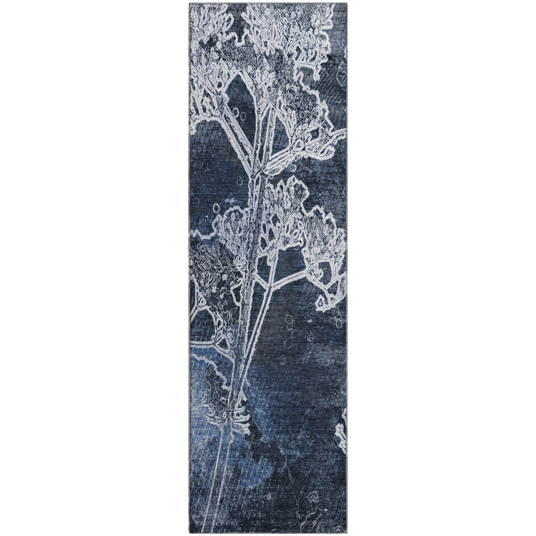 Salzburg Machine Washable Transitional Navy Blue Rug 2'3" x 7'6" #shape_Runner