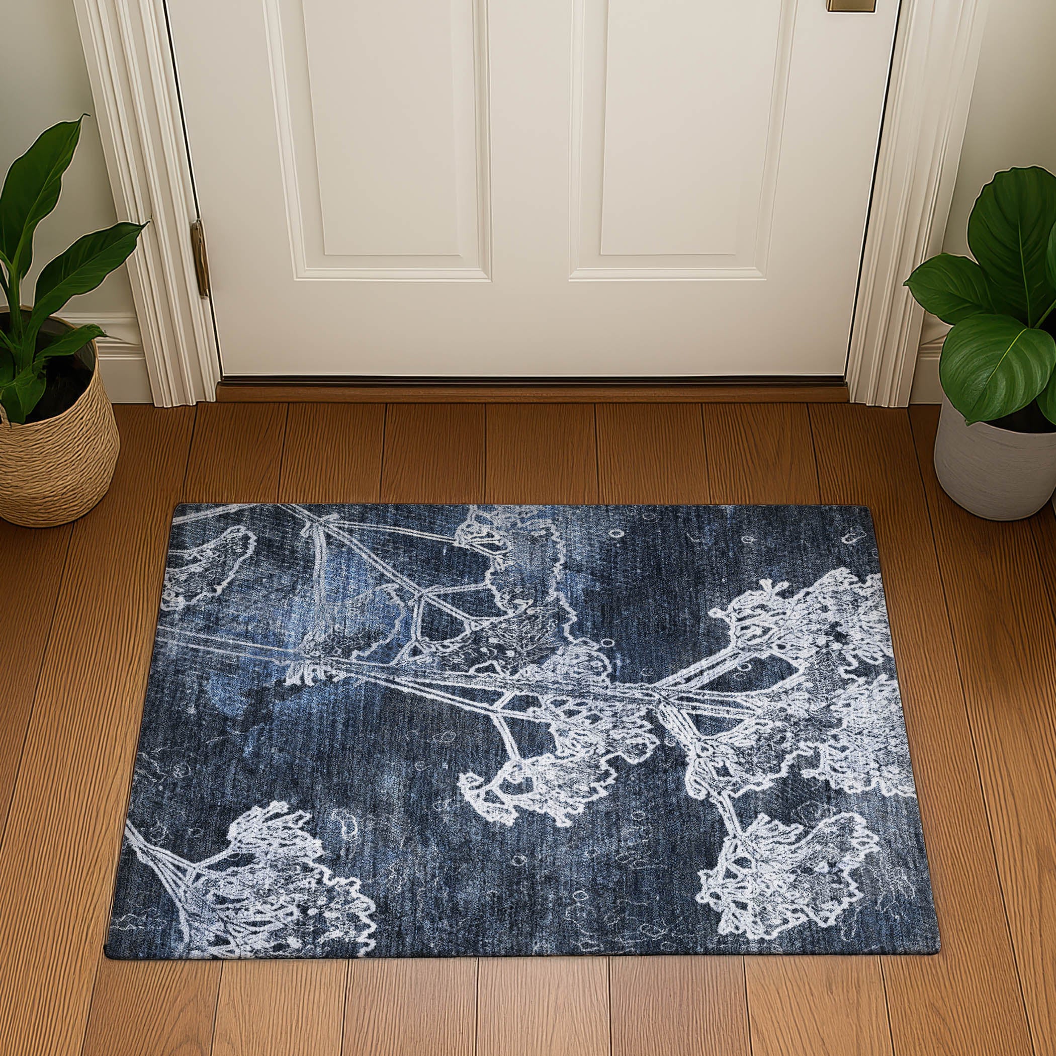 Salzburg Machine Washable Transitional Navy Blue Rug 1'8" x 2'6" #shape_Rectangle