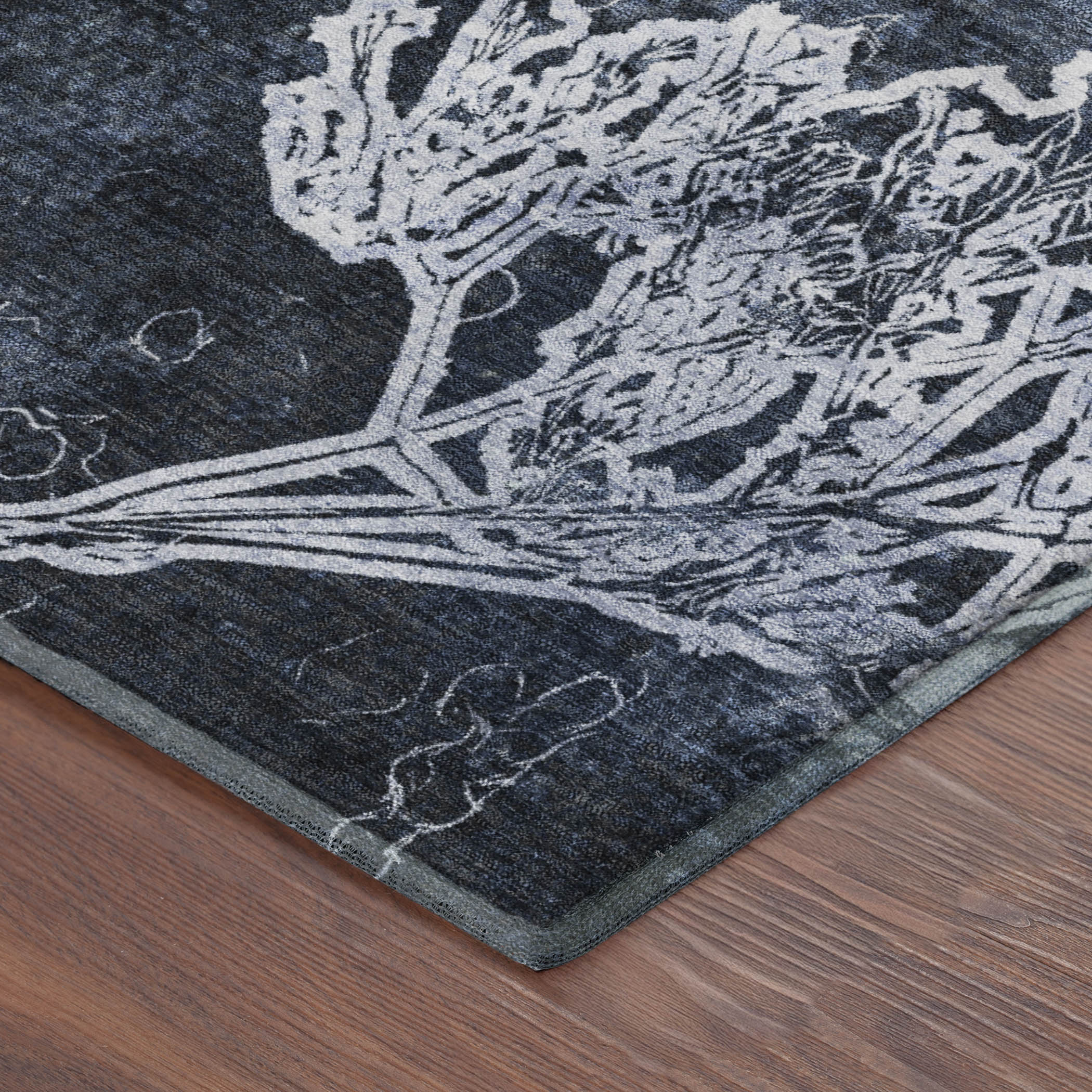 Salzburg Machine Washable Transitional Navy Blue Rug 1'8" x 2'6" #shape_Rectangle