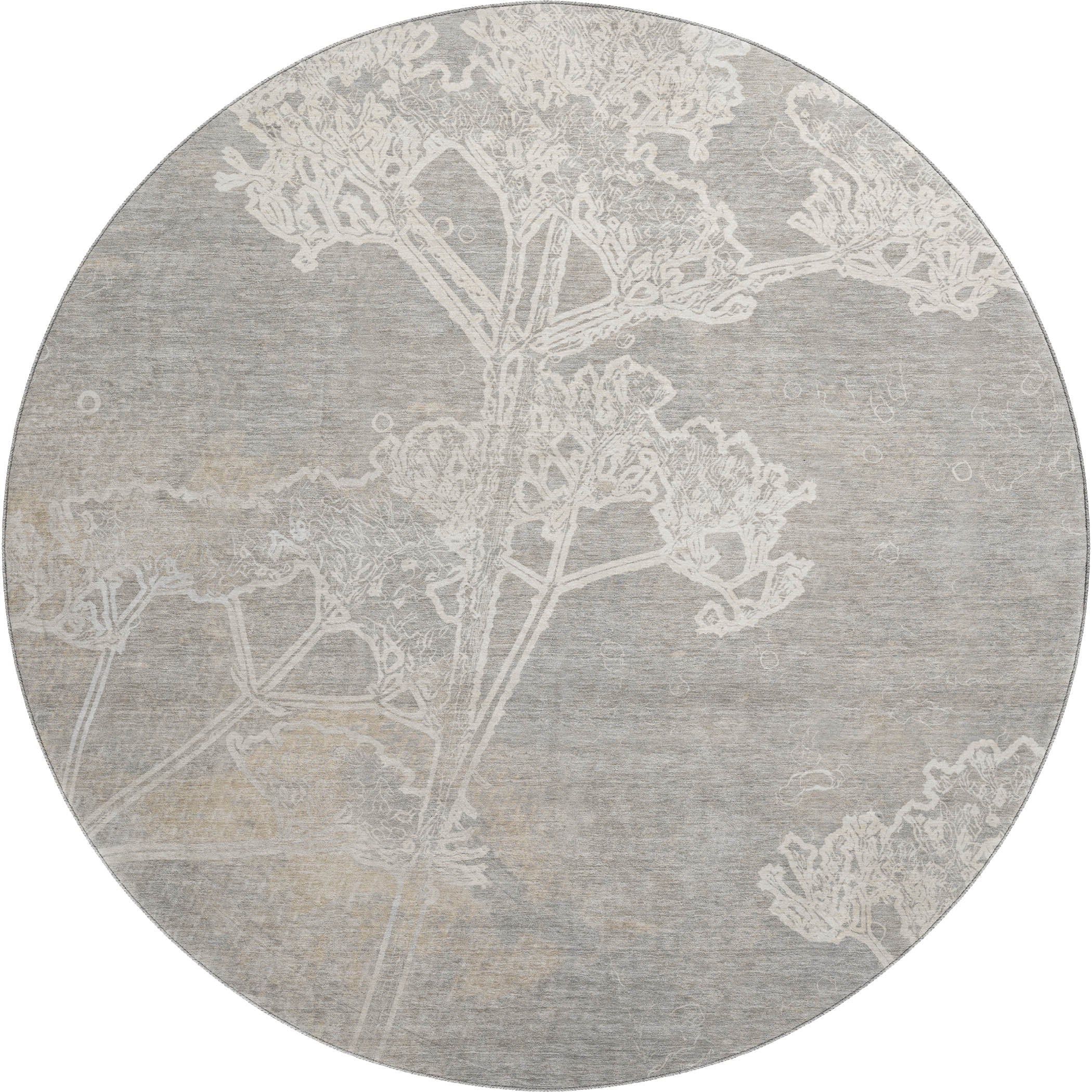Salzburg Machine Washable Transitional Silver Gray Rug 8' x 8' #shape_Round