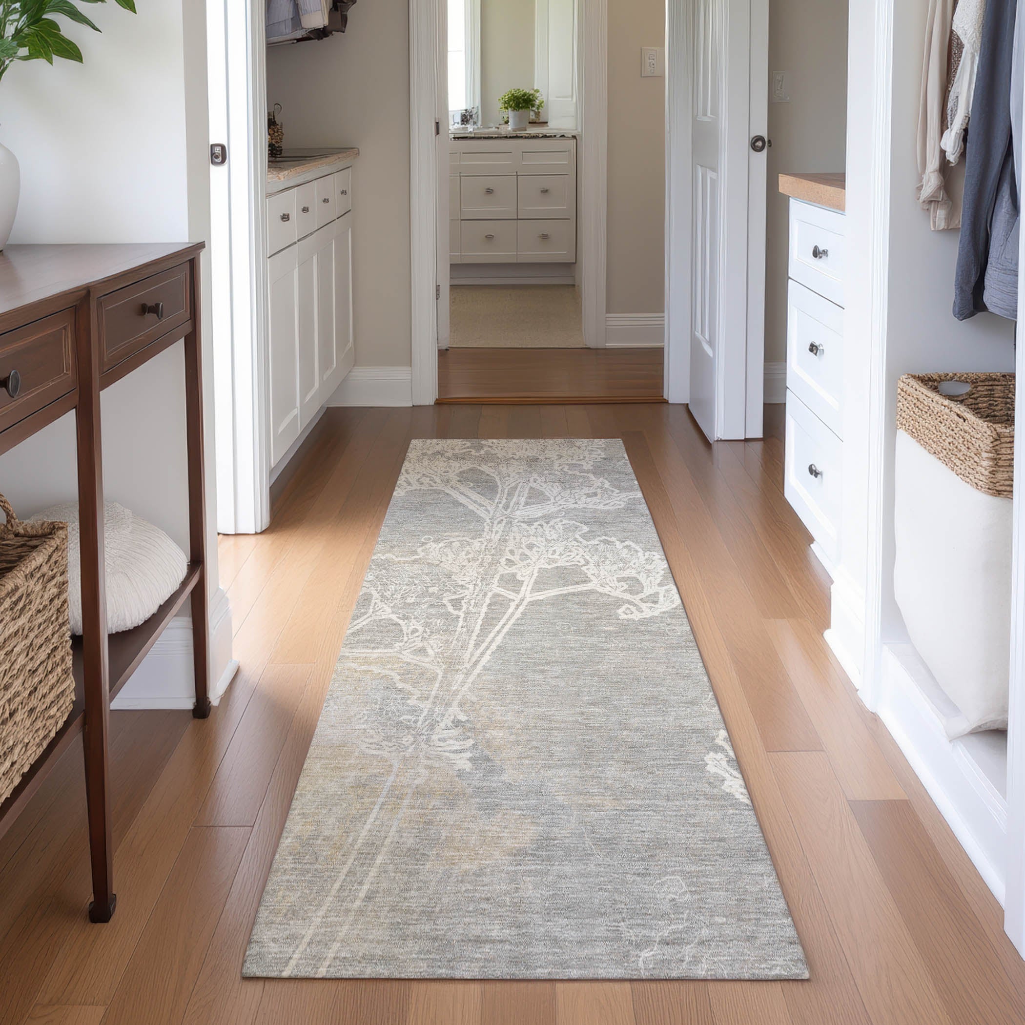 Salzburg Machine Washable Transitional Silver Gray Rug 2'3" x 7'6" #shape_Runner