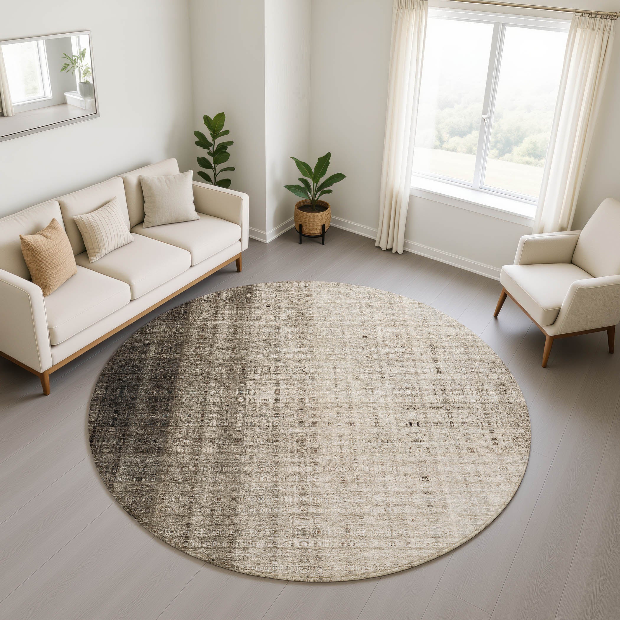 Salzburg Machine Washable Transitional Brown Rug 8' x 8' #shape_Round