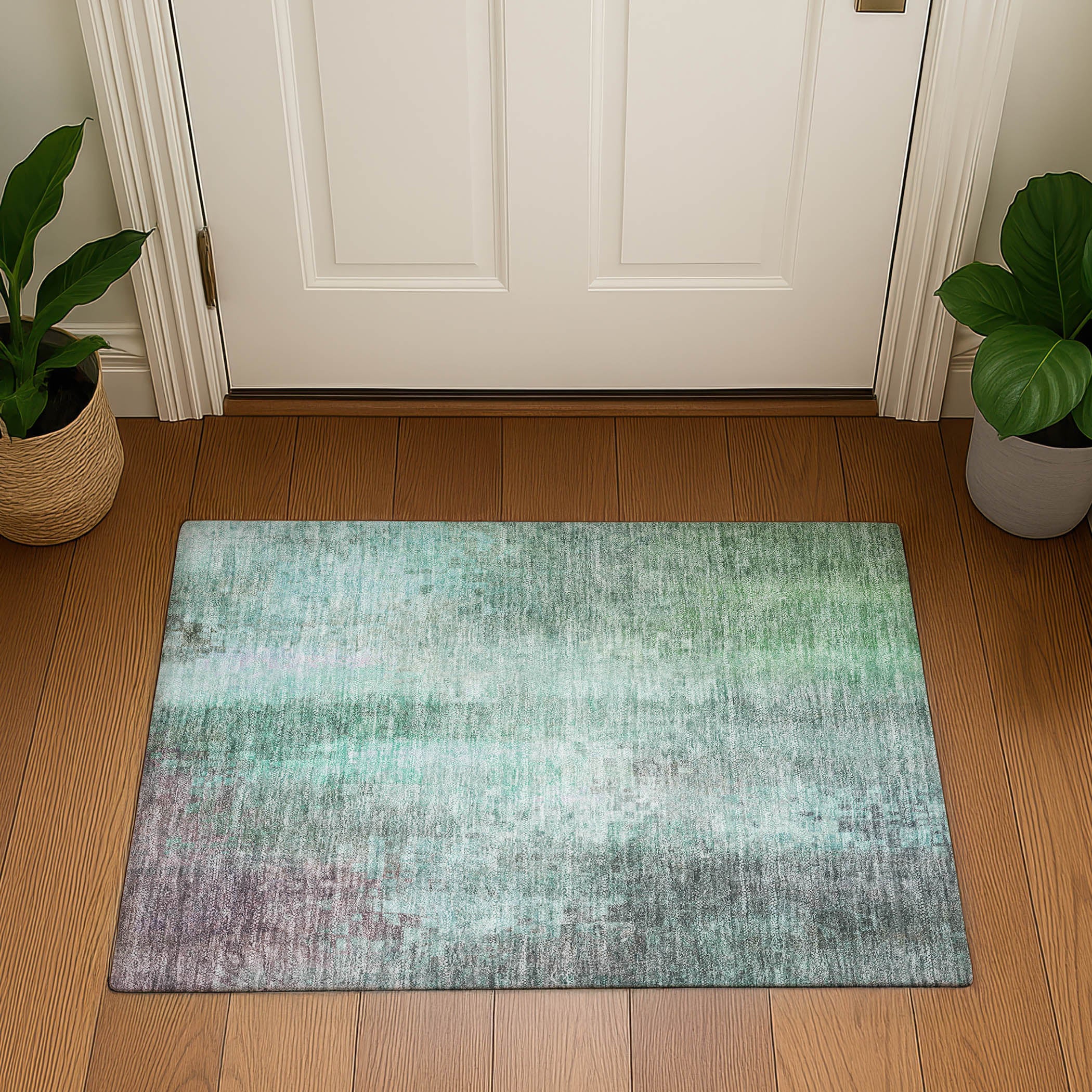 Seoul Machine Washable Transitional Aqua Teal Rug 1'8" x 2'6" #shape_Rectangle