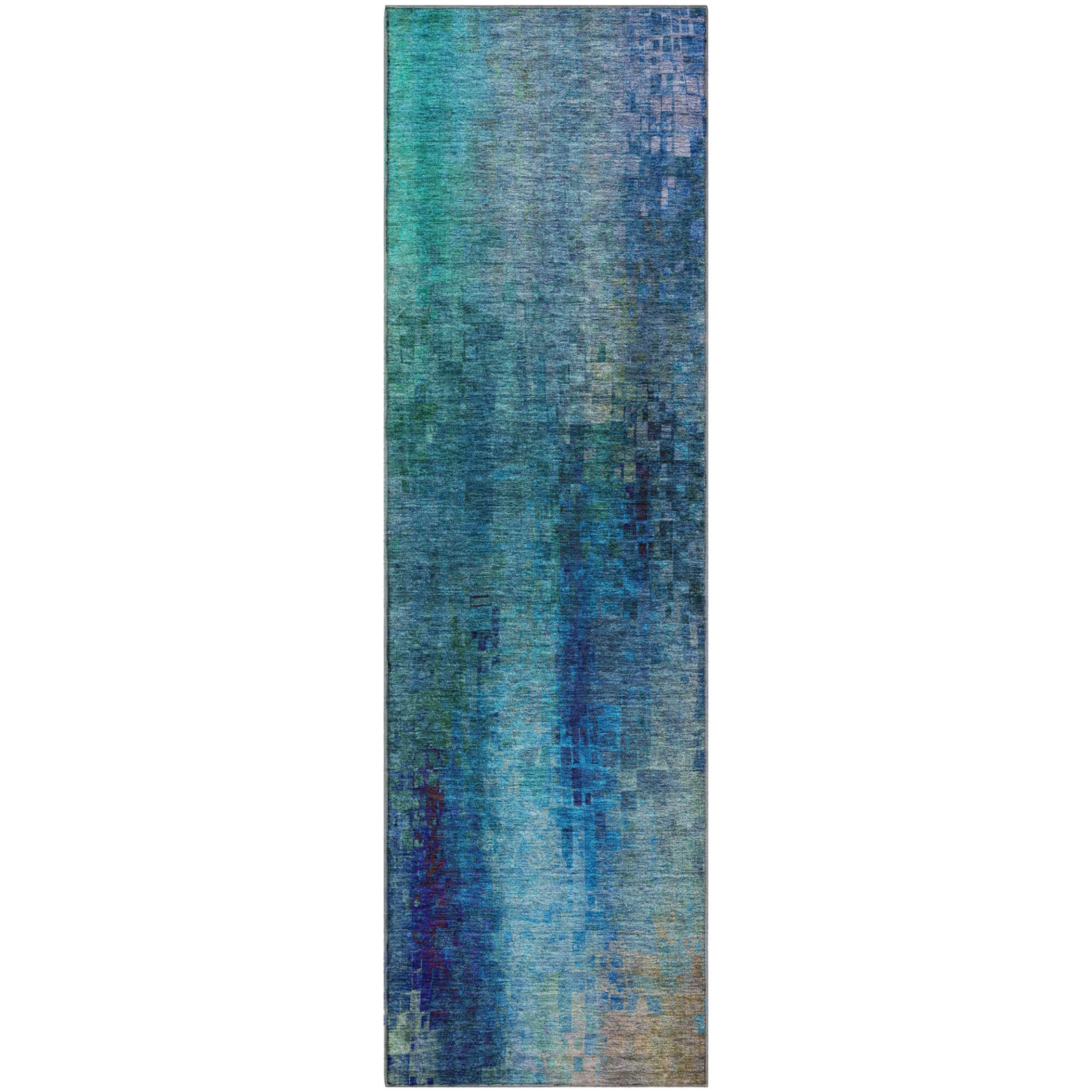 Seoul Machine Washable Transitional Blue Rug 2'3" x 7'6" #shape_Runner