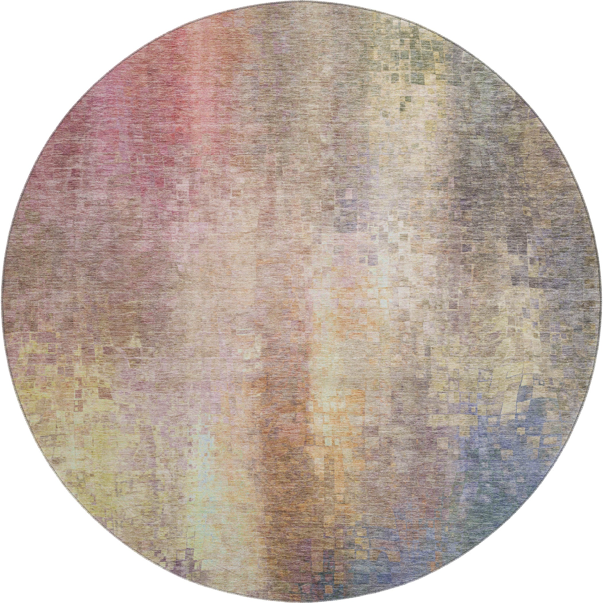 Seoul Machine Washable Transitional Blush Pink Rug 8' x 8' #shape_Round