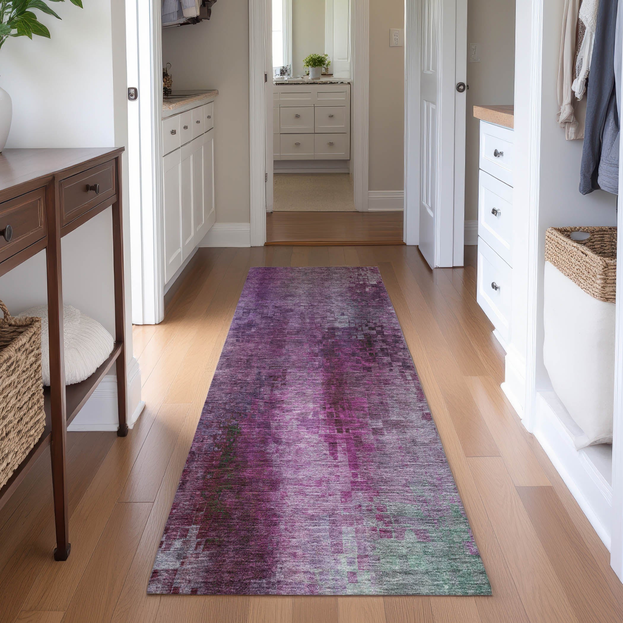 Seoul Machine Washable Transitional Purple Rug 2'3" x 7'6" #shape_Runner