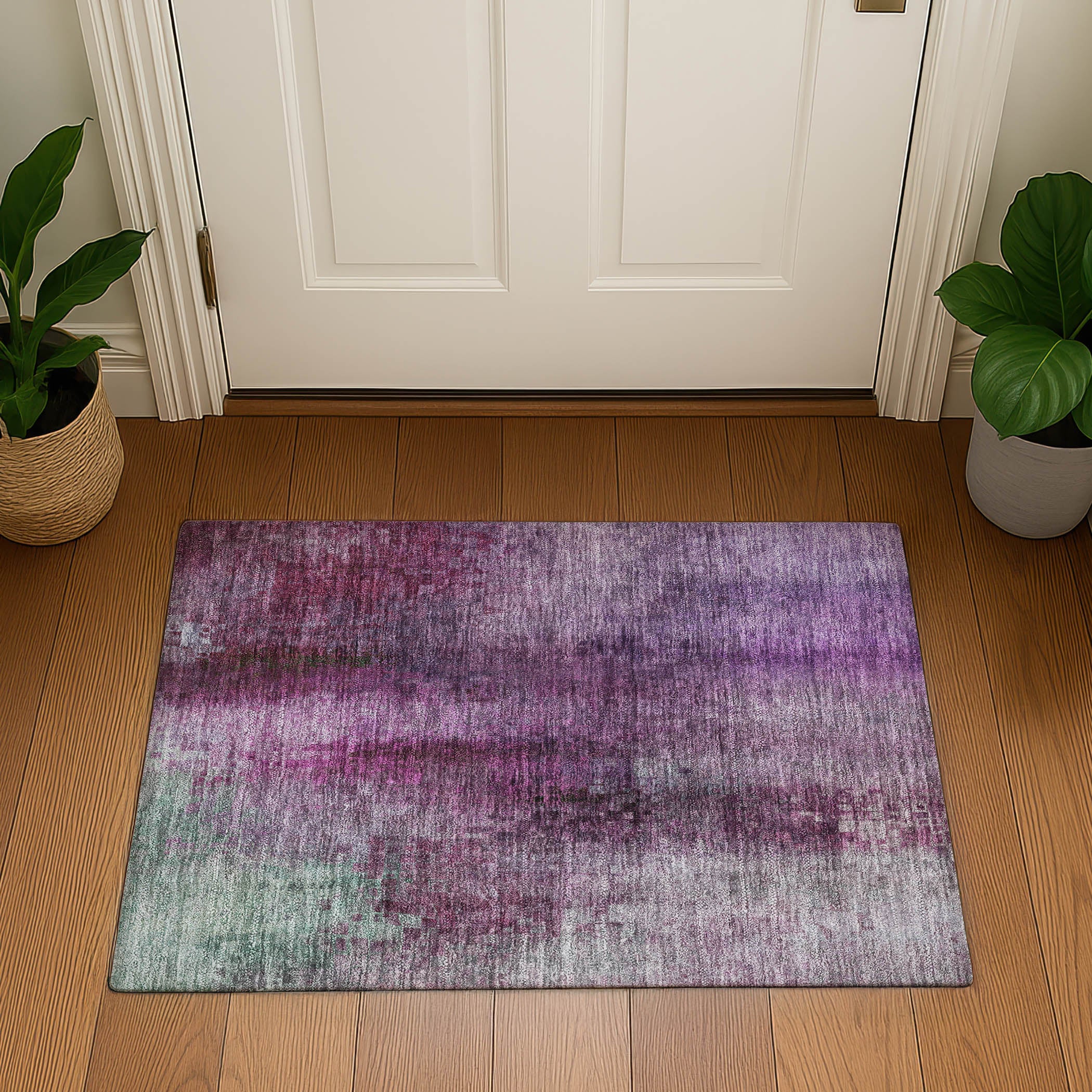 Seoul Machine Washable Transitional Purple Rug 1'8" x 2'6" #shape_Rectangle