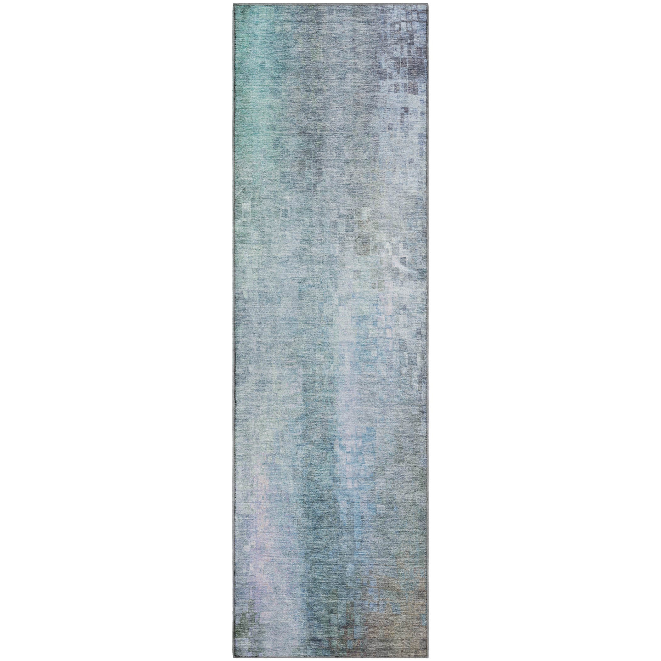 Seoul Machine Washable Transitional Seafoam Blue Rug 2'3" x 7'6" #shape_Runner