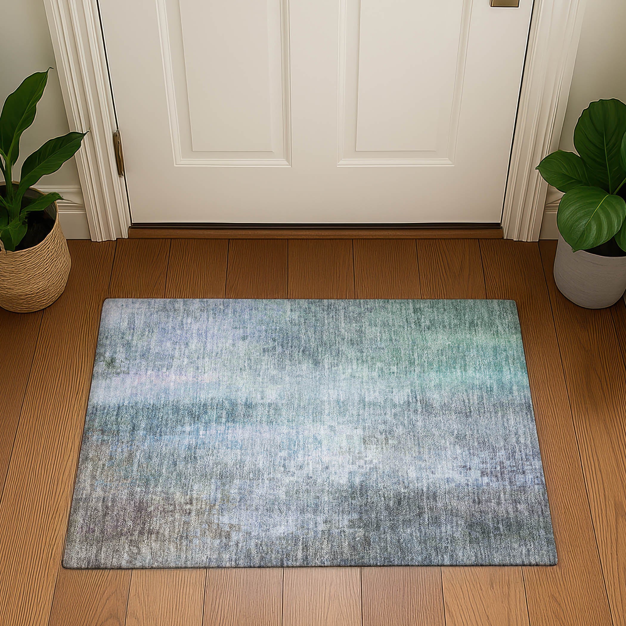 Seoul Machine Washable Transitional Seafoam Blue Rug 1'8" x 2'6" #shape_Rectangle