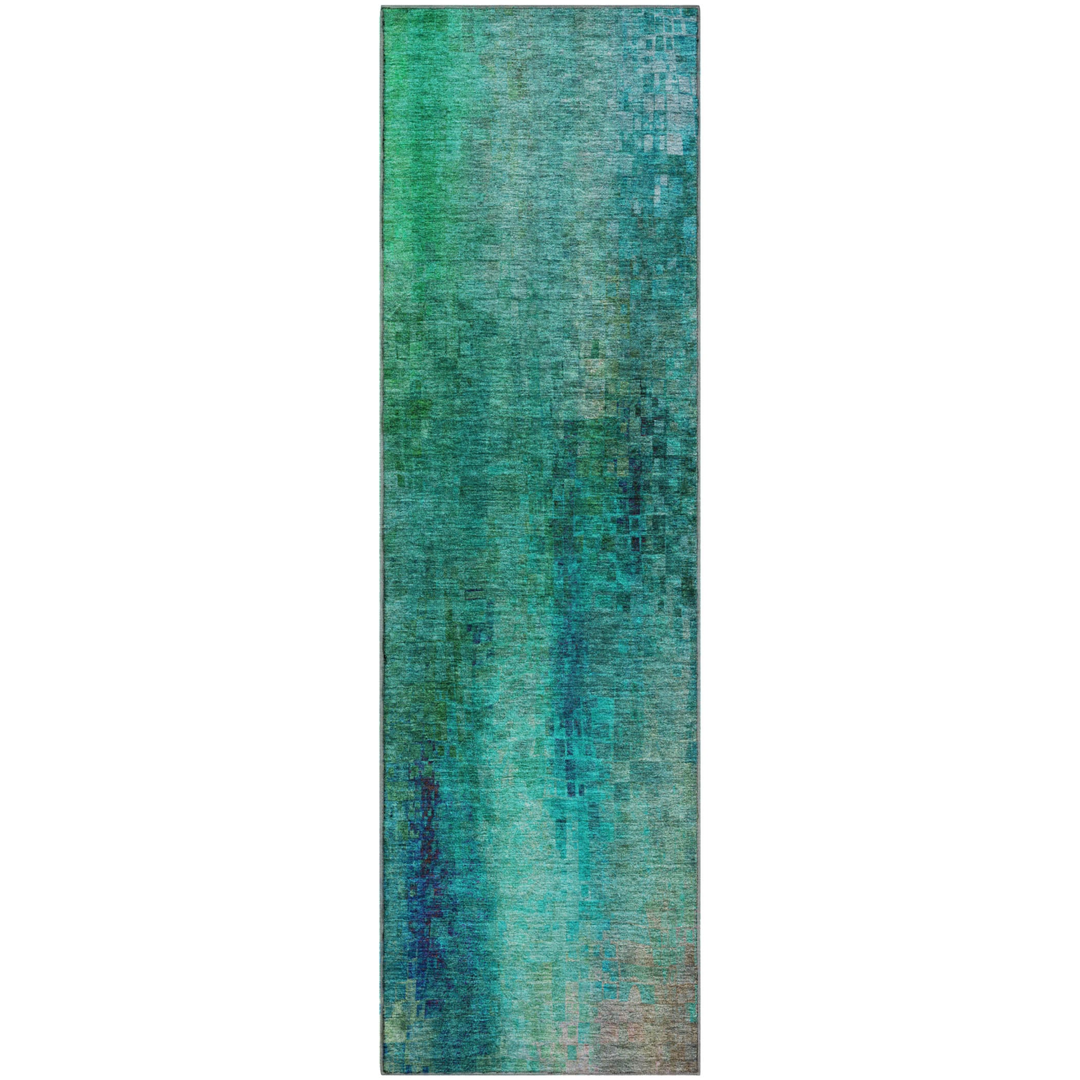 Seoul Machine Washable Transitional Teal Rug 2'3" x 7'6" #shape_Runner