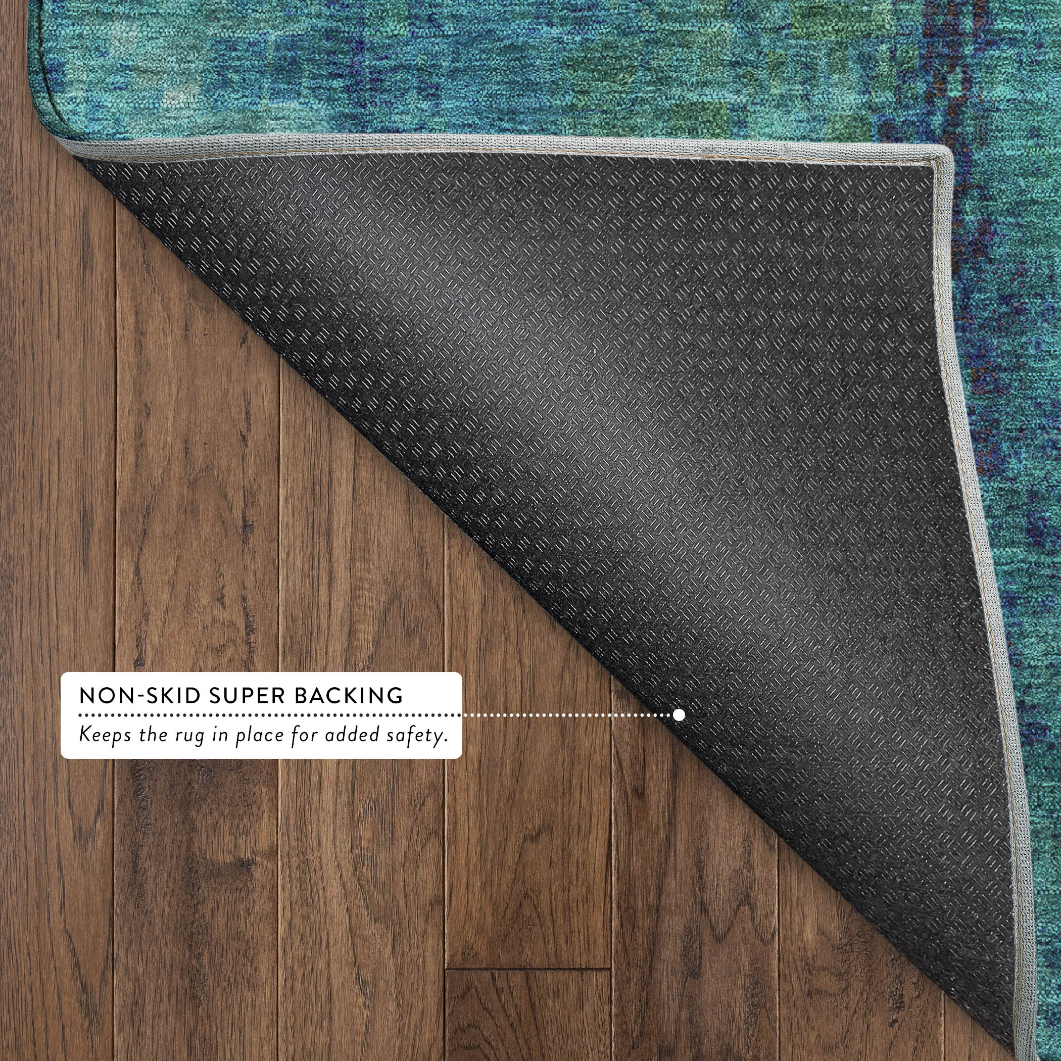 Seoul Machine Washable Transitional Teal Rug 1'8" x 2'6" #shape_Rectangle