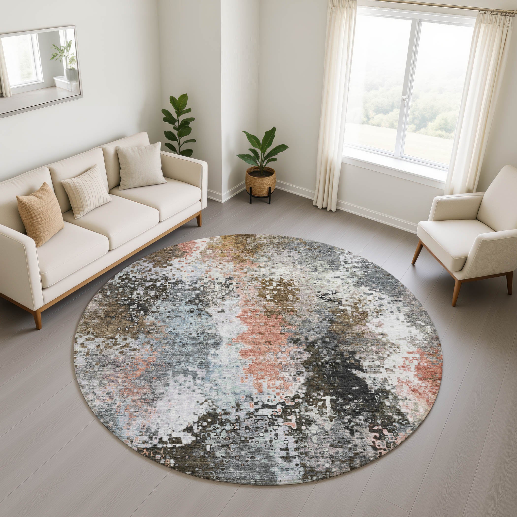 Budapest Machine Washable Transitional Granite Gray Rug 8' x 8' #shape_Round