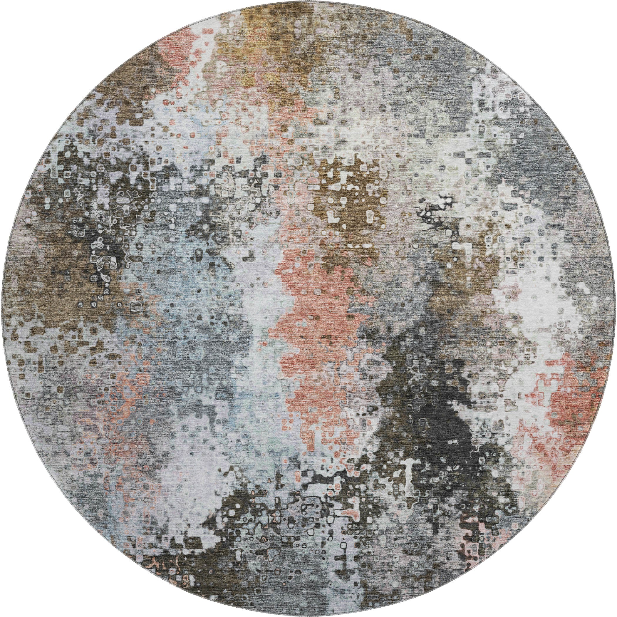 Budapest Machine Washable Transitional Granite Gray Rug 8' x 8' #shape_Round
