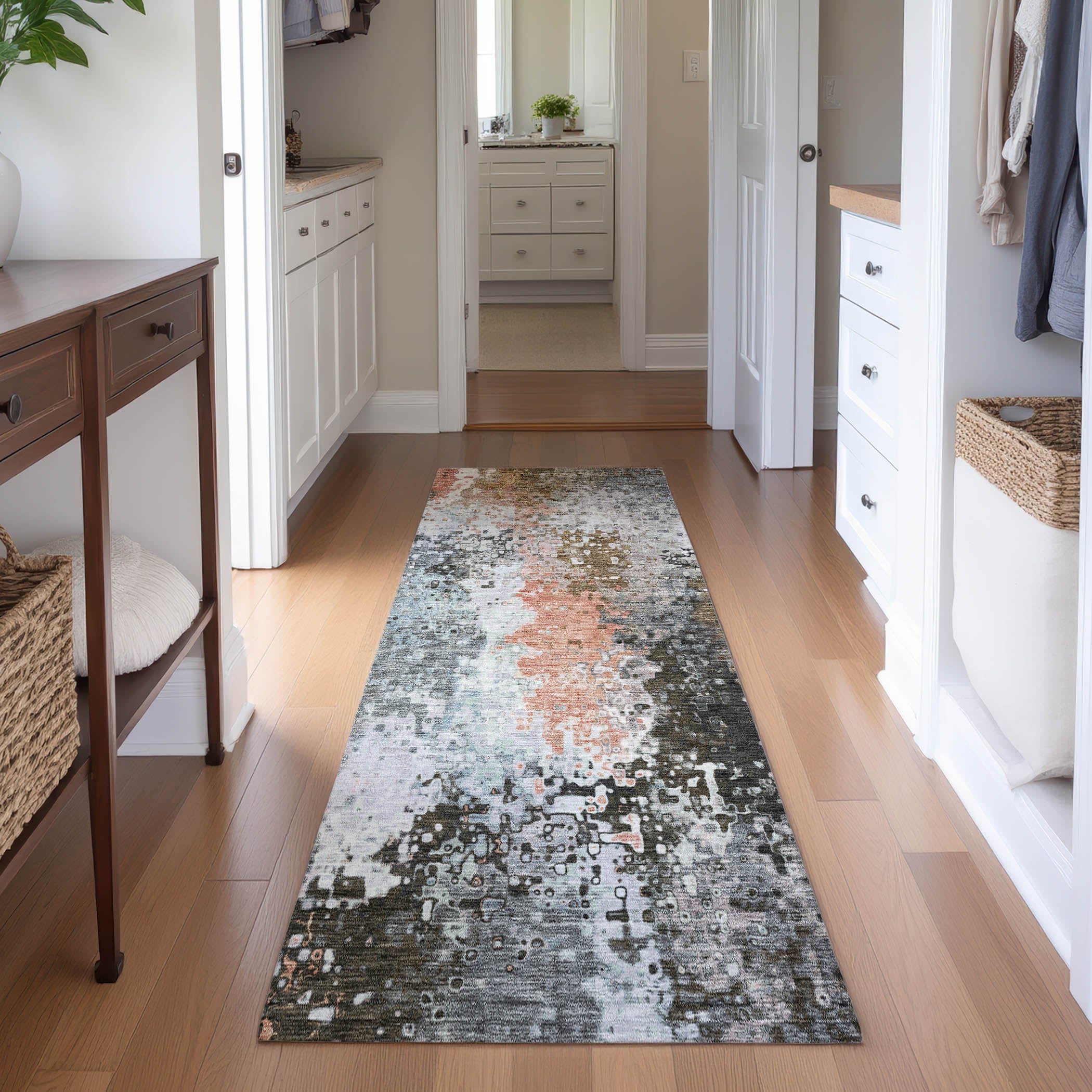 Budapest Machine Washable Transitional Granite Gray Rug 2'3" x 7'6" #shape_Runner