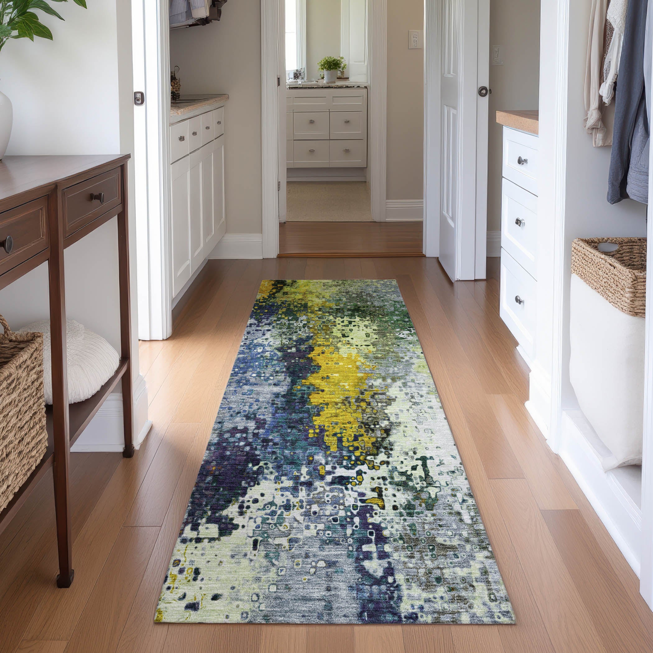 Budapest Machine Washable Transitional Green Rug 2'3" x 7'6" #shape_Runner
