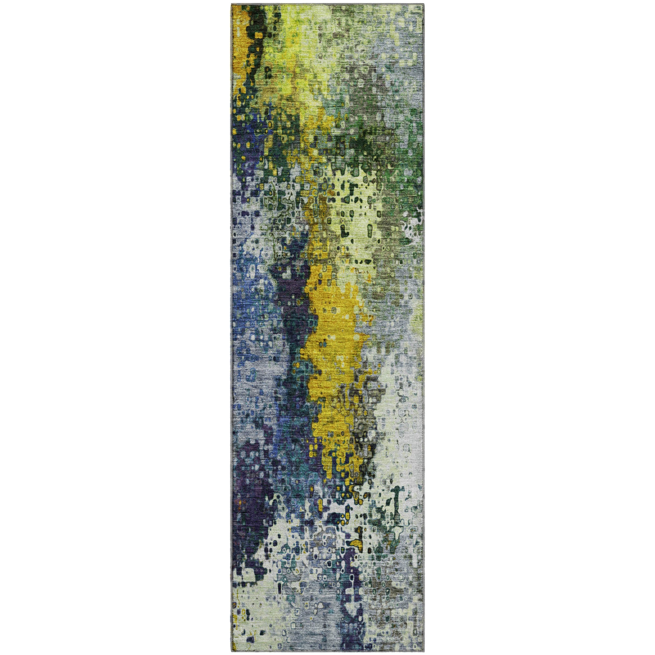 Budapest Machine Washable Transitional Green Rug 2'3" x 7'6" #shape_Runner