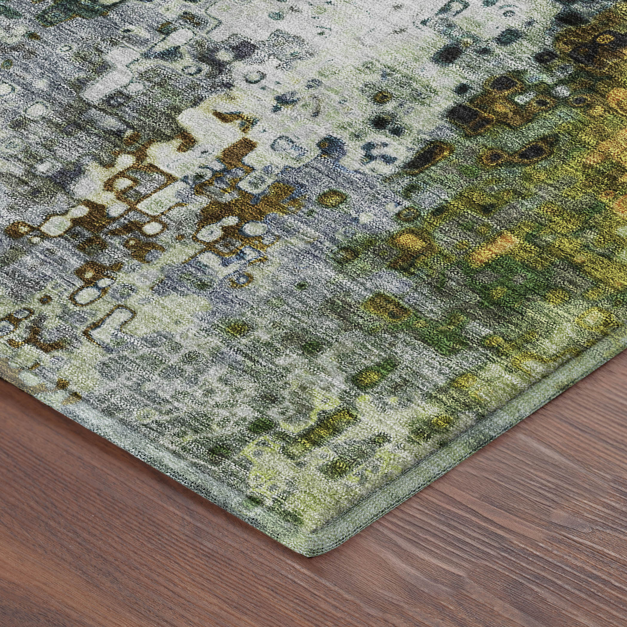 Budapest Machine Washable Transitional Green Rug 1'8" x 2'6" #shape_Rectangle