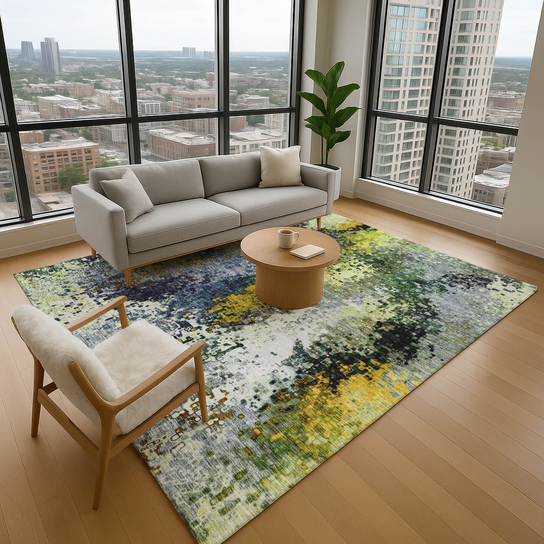 Budapest Machine Washable Transitional Green Rug 2'6" x 3'10" #shape_Rectangle