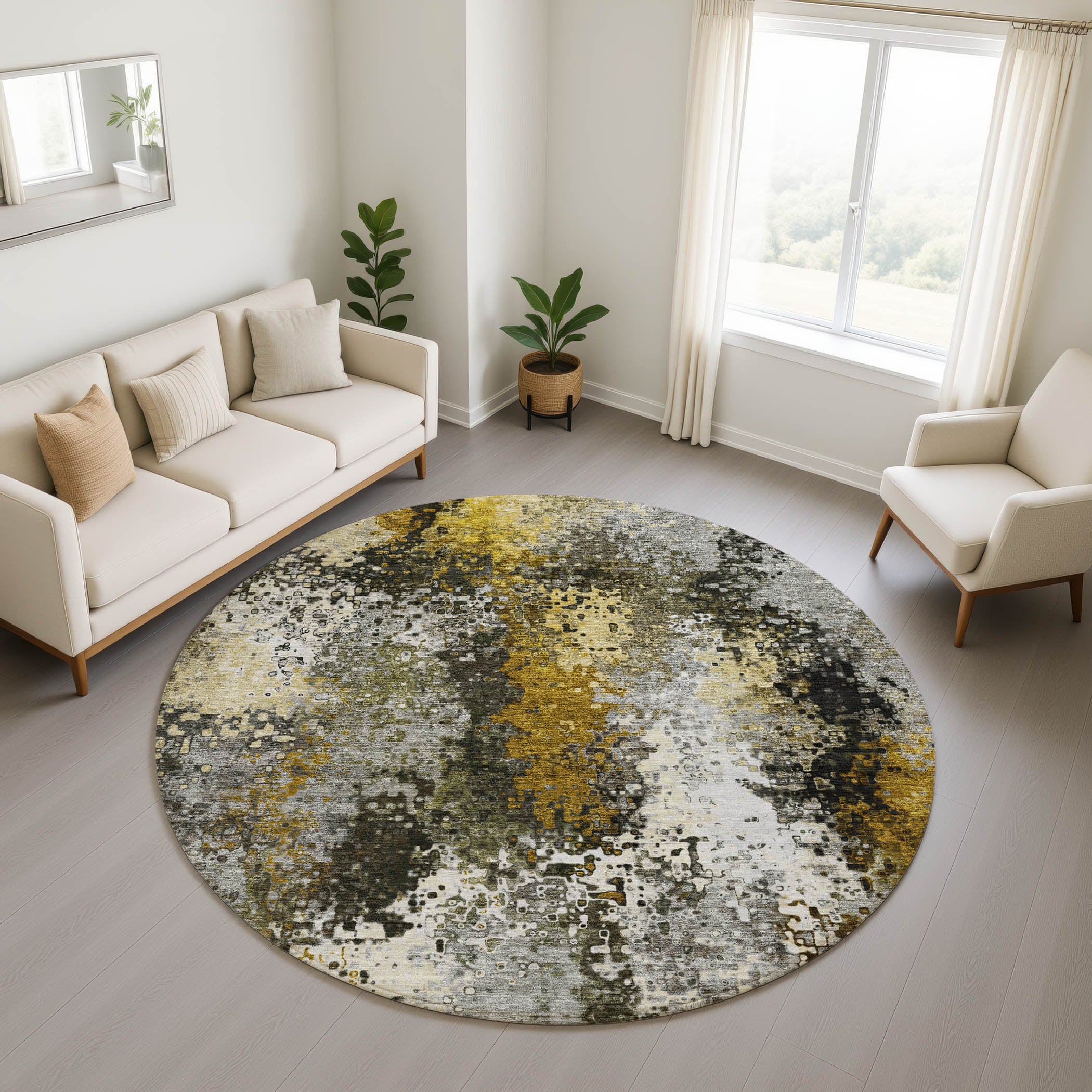 Budapest Machine Washable Transitional Pewter Gray Rug 8' x 8' #shape_Round