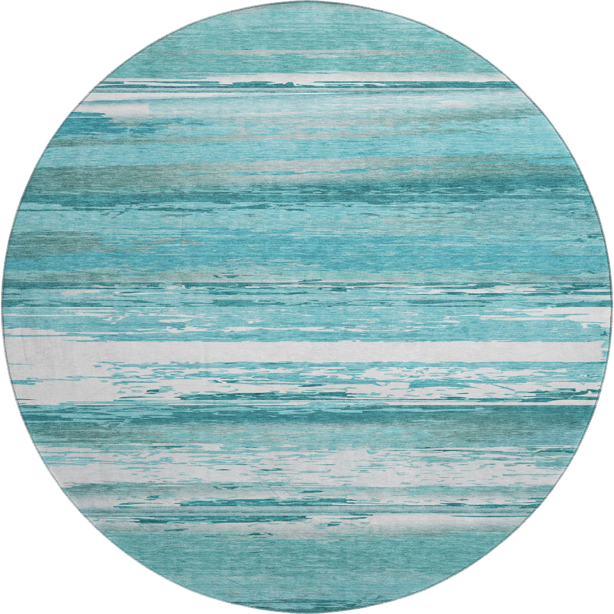 Santorini Machine Washable Transitional Aqua Teal Rug 8' x 8' #shape_Round