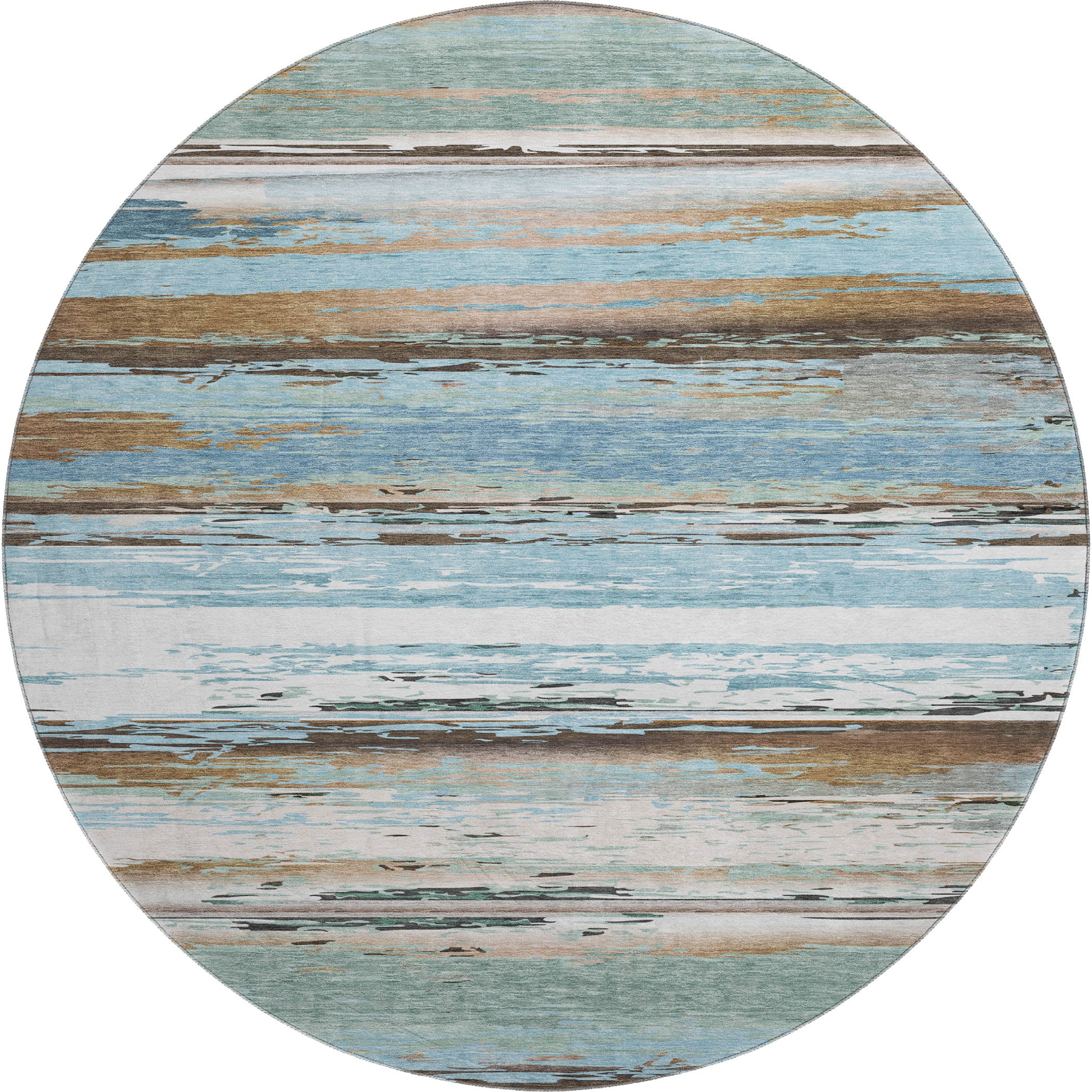 Santorini Machine Washable Transitional Blue Rug 8' x 8' #shape_Round