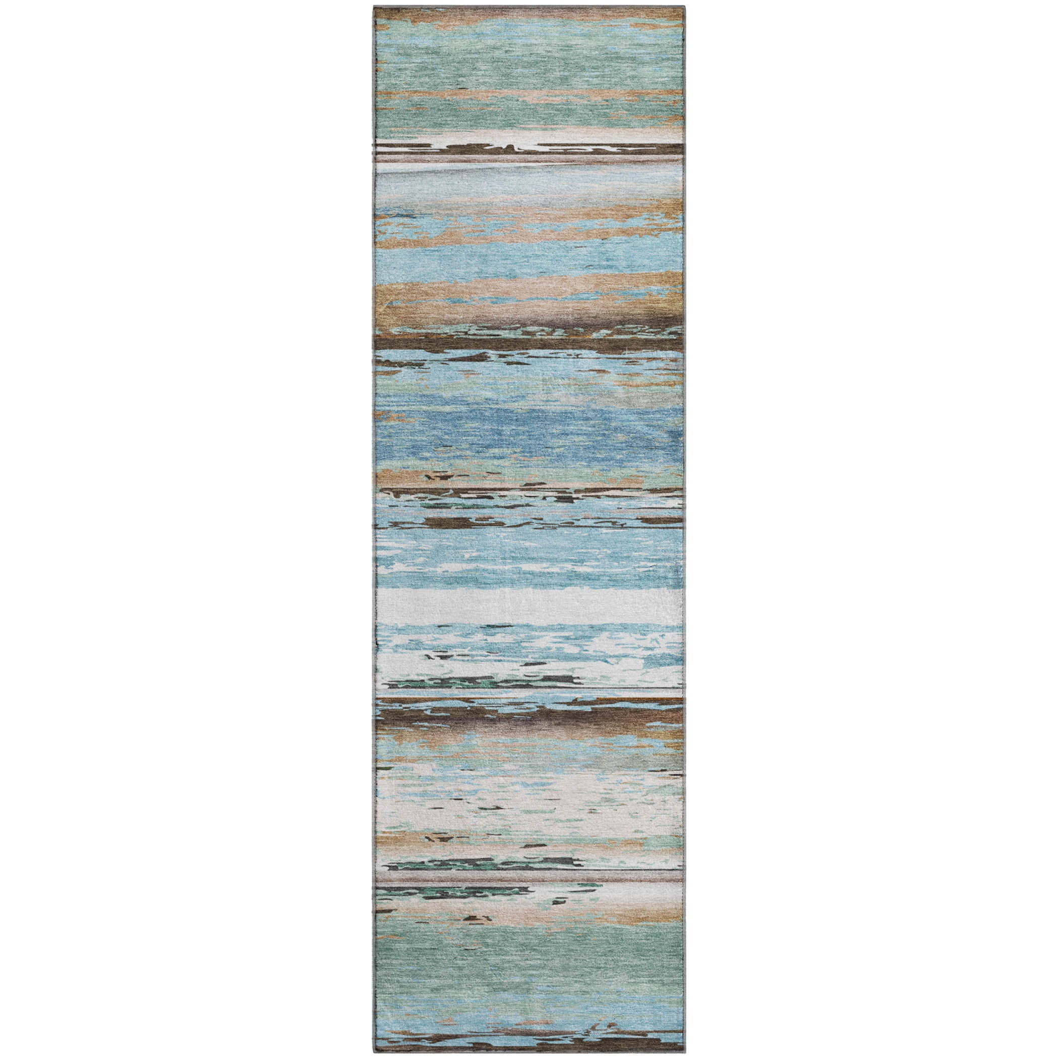 Santorini Machine Washable Transitional Blue Rug 2'3" x 7'6" #shape_Runner