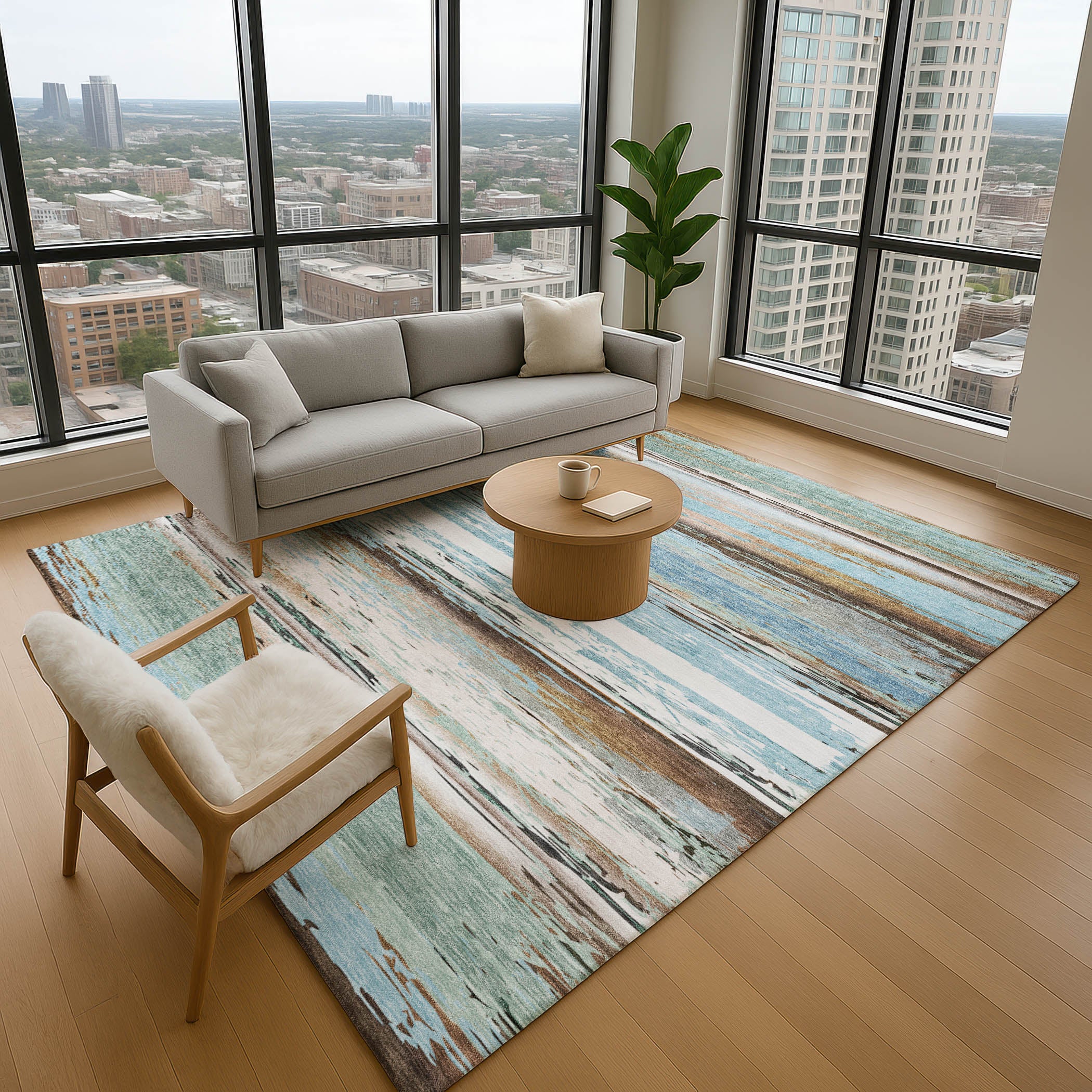 Santorini Machine Washable Transitional Blue Rug 2'6" x 3'10" #shape_Rectangle