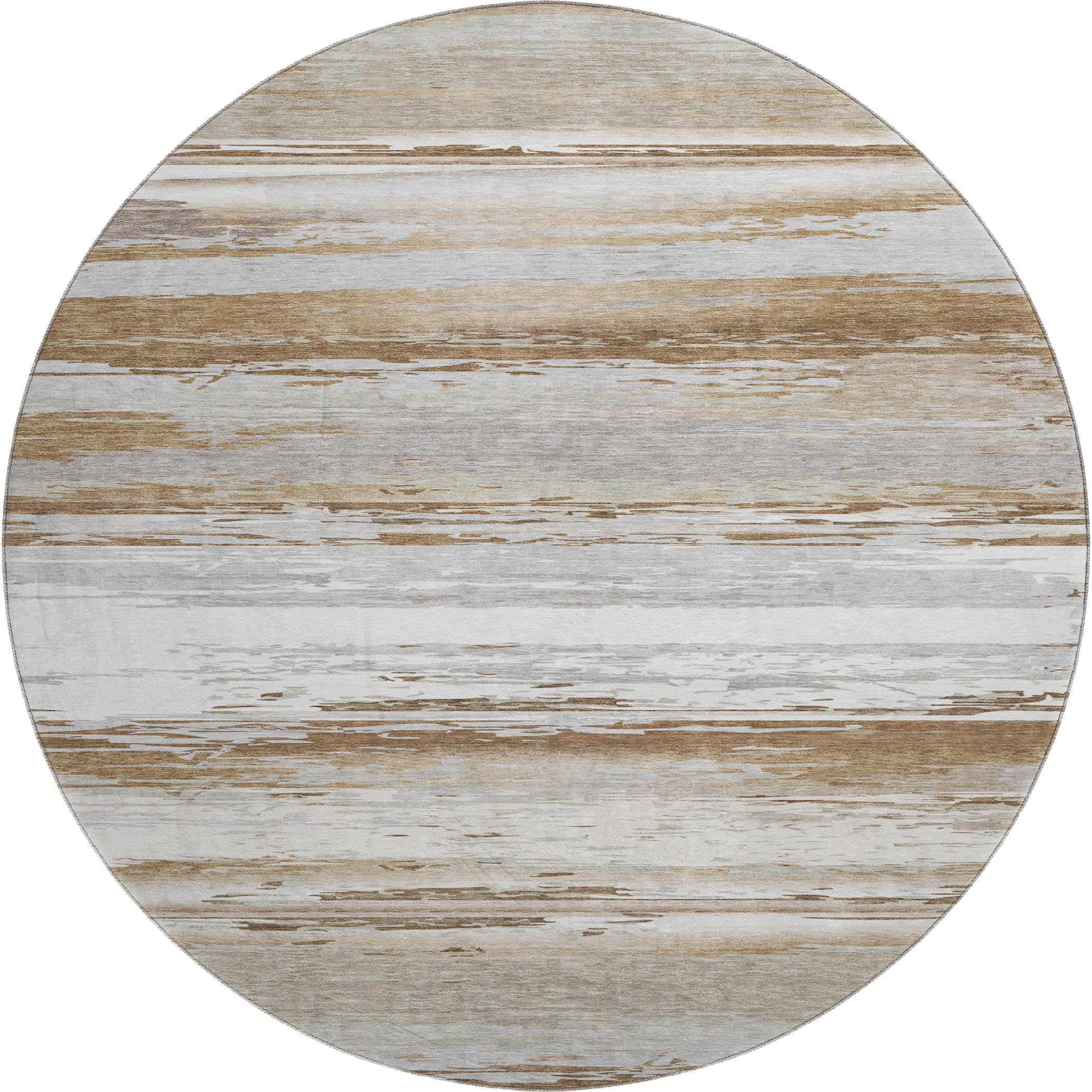Santorini Machine Washable Transitional Brown Rug 8' x 8' #shape_Round