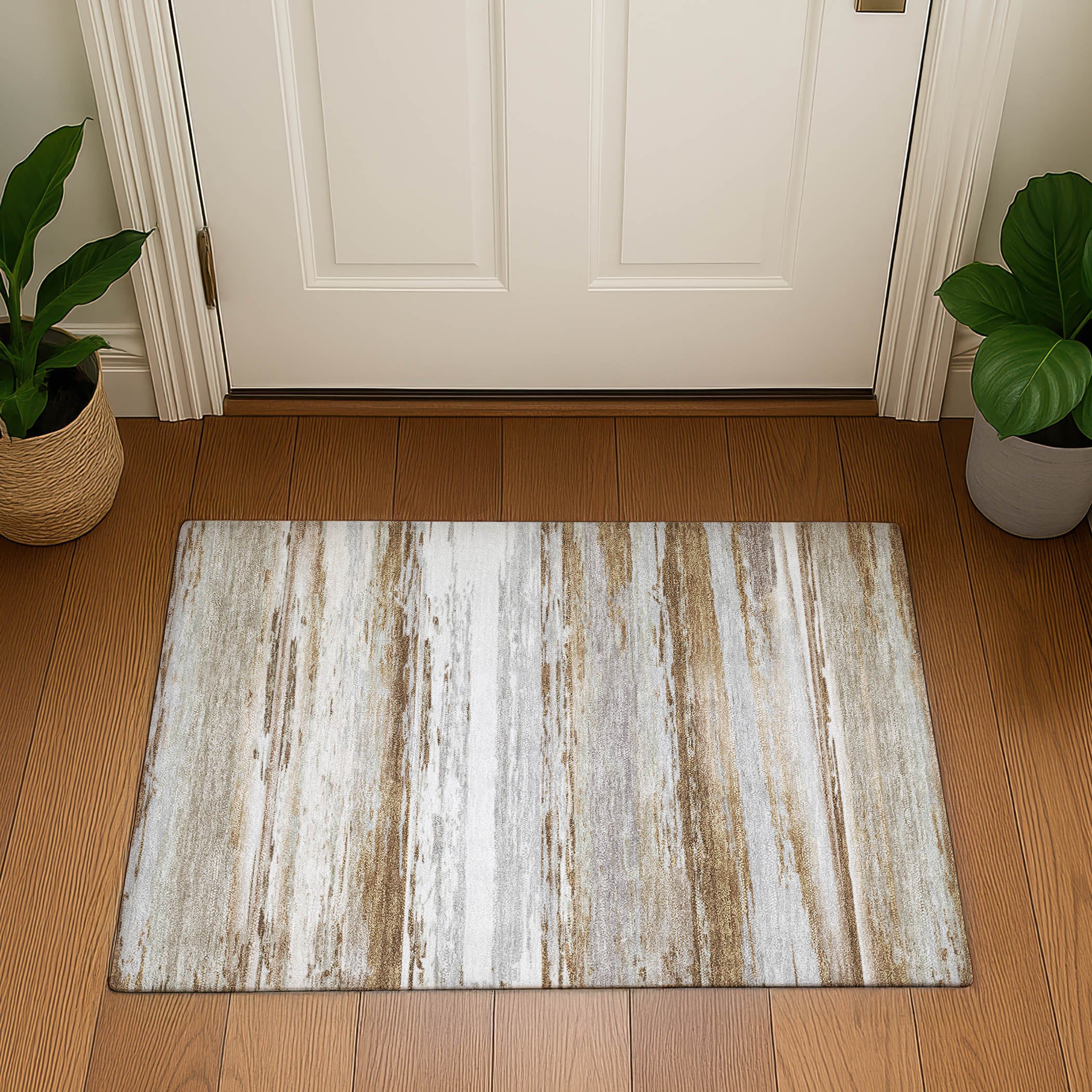 Santorini Machine Washable Transitional Brown Rug 1'8" x 2'6" #shape_Rectangle