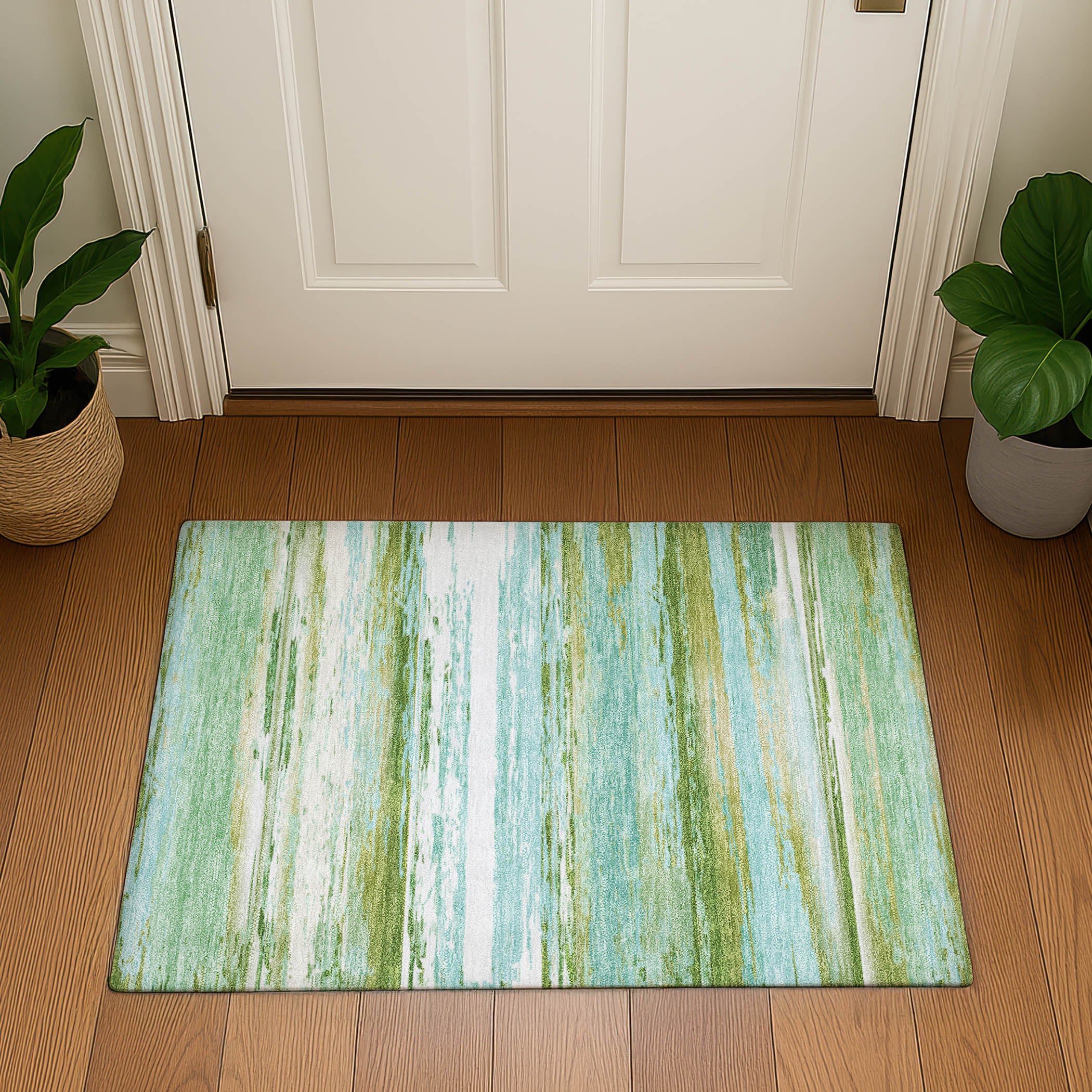 Santorini Machine Washable Transitional Seafoam Blue Rug 1'8" x 2'6" #shape_Rectangle