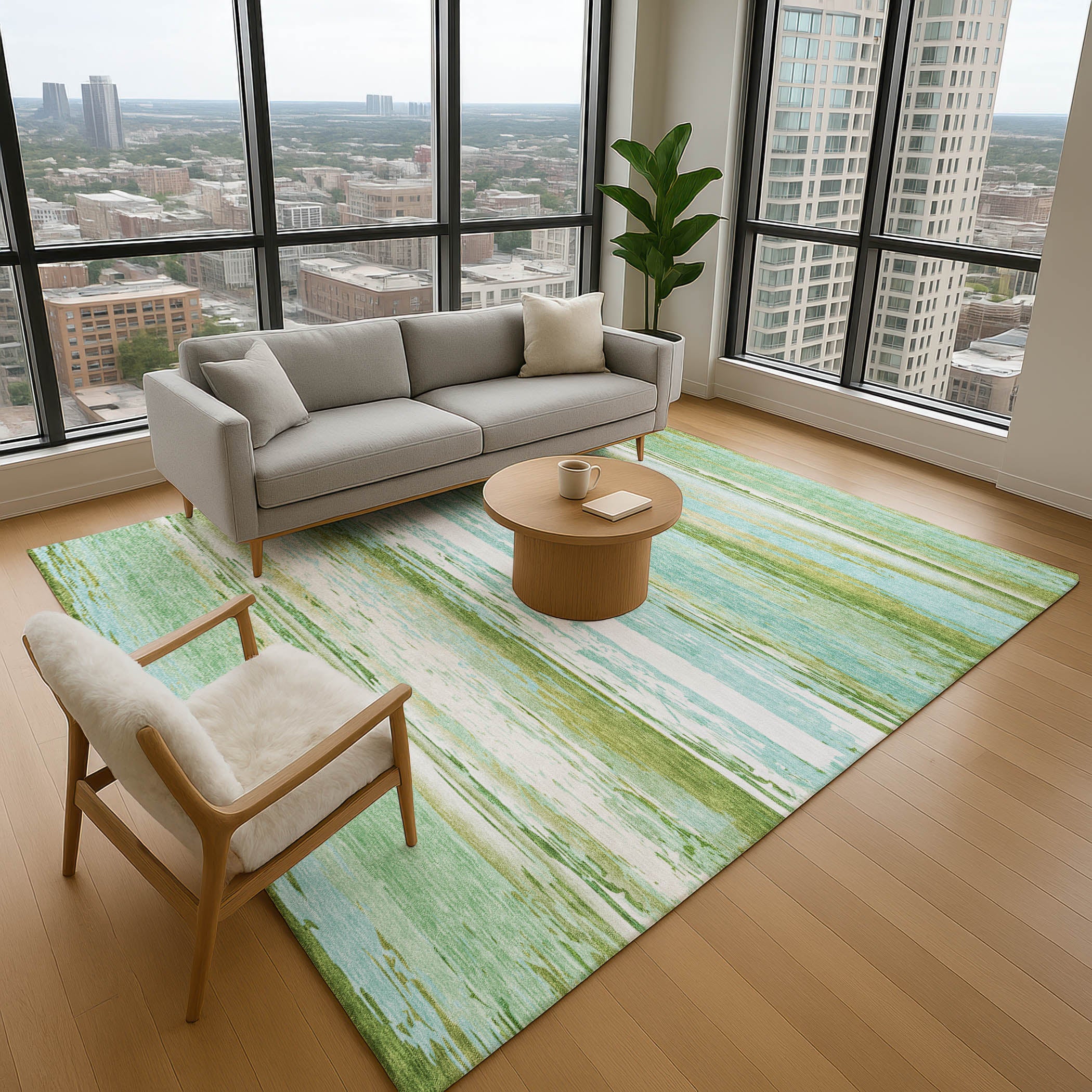 Santorini Machine Washable Transitional Seafoam Blue Rug 2'6" x 3'10" #shape_Rectangle