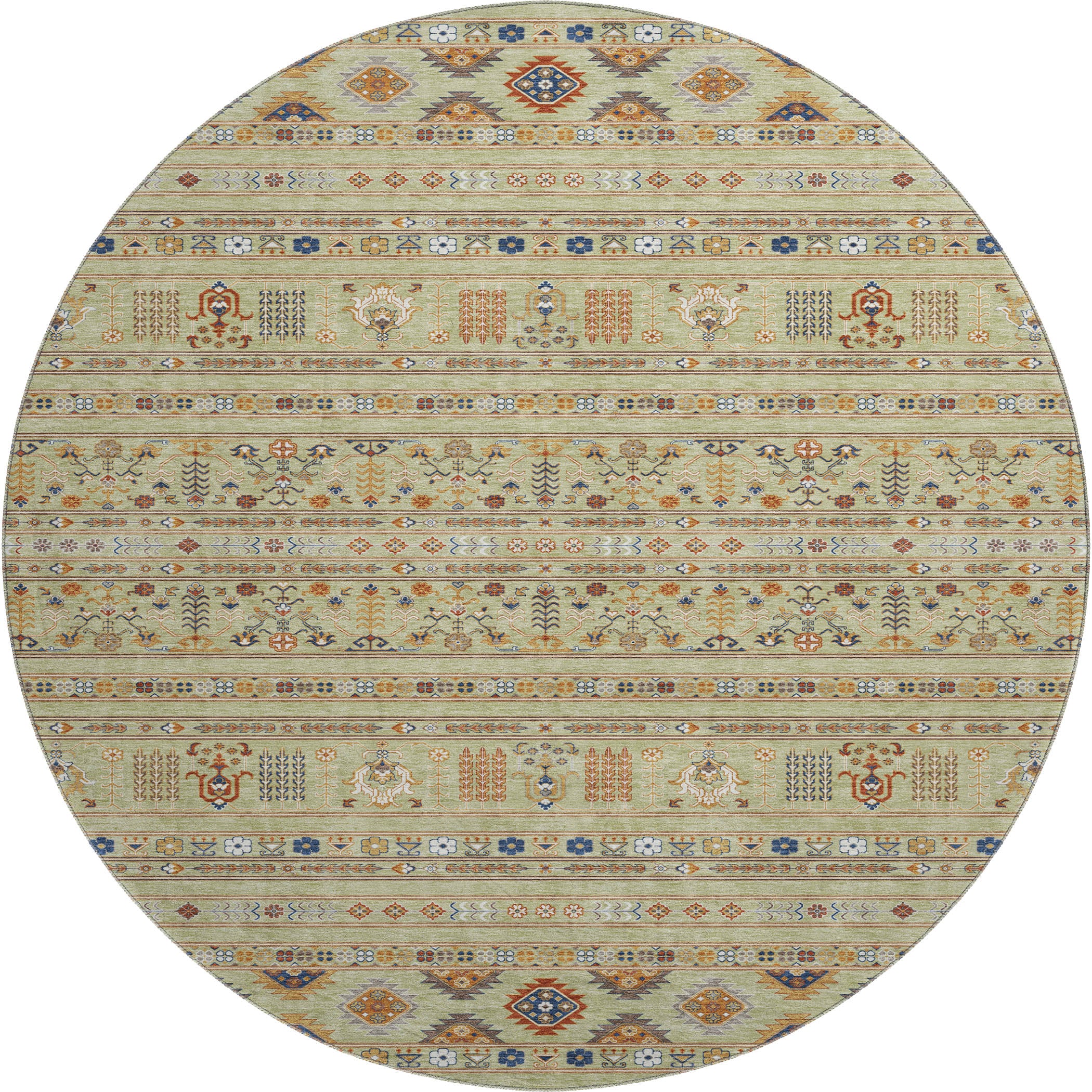 Tbilisi Machine Washable Transitional Aloe Green Rug 8' x 8' #shape_Round