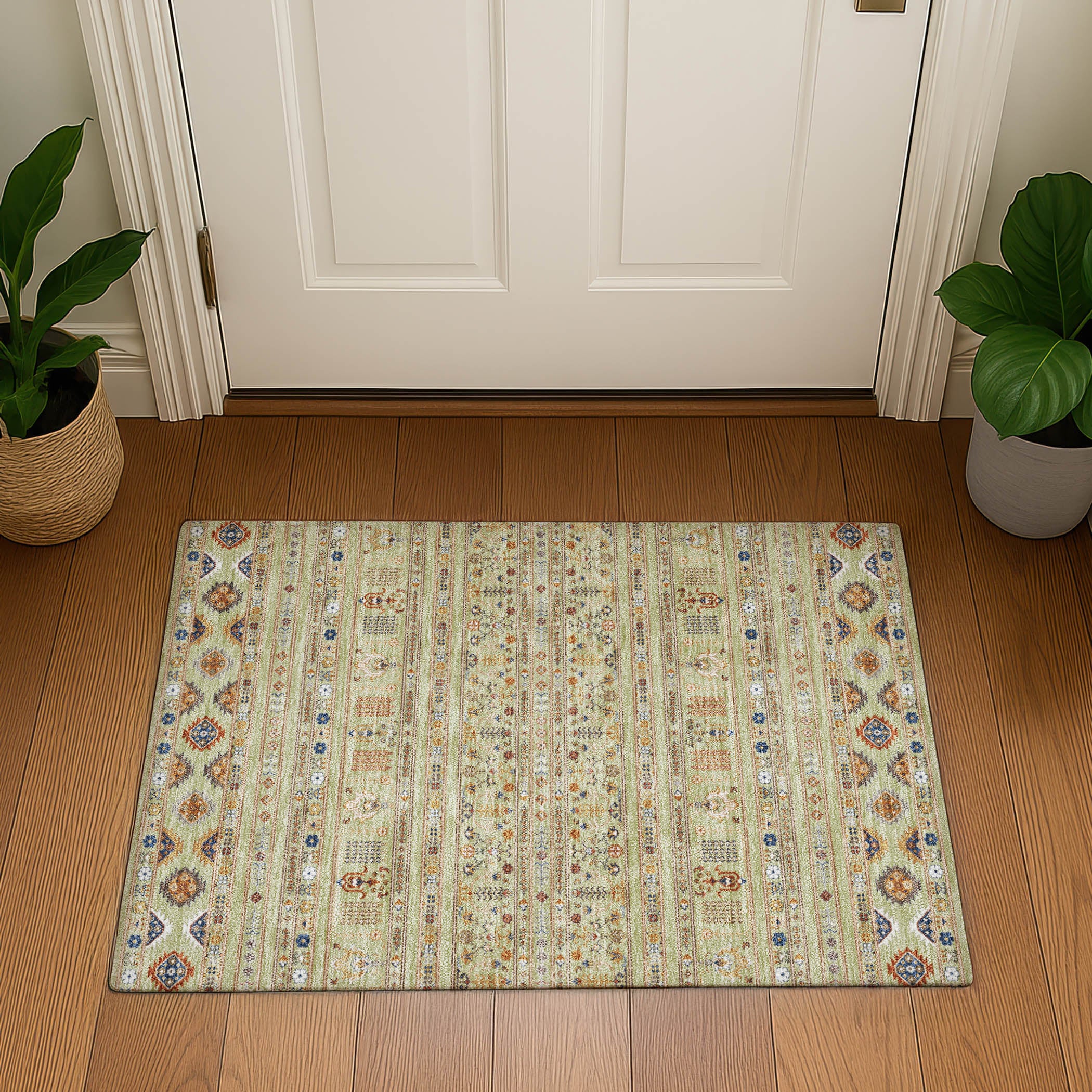 Tbilisi Machine Washable Transitional Aloe Green Rug 1'8" x 2'6" #shape_Rectangle