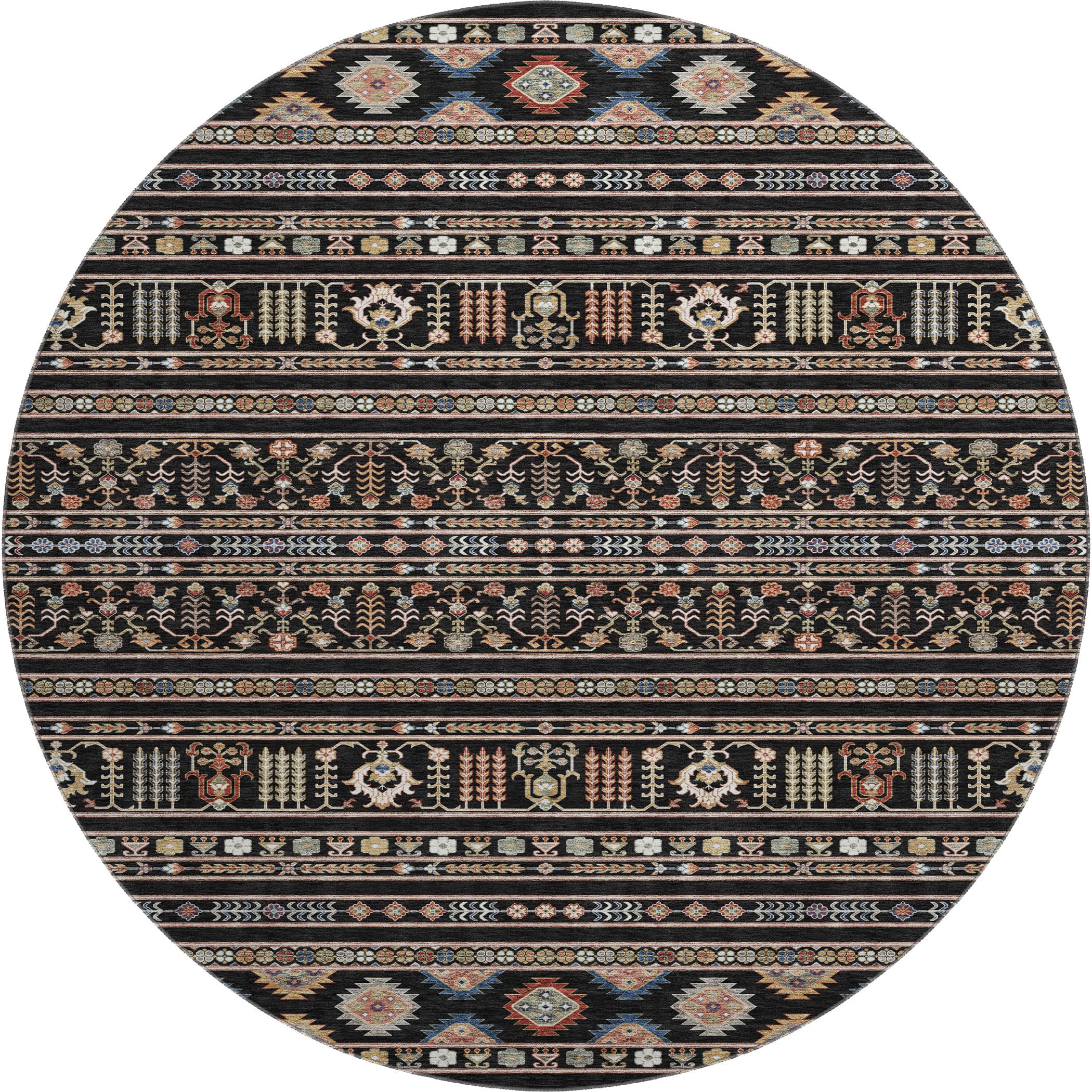 Tbilisi Machine Washable Transitional Black Rug 8' x 8' #shape_Round