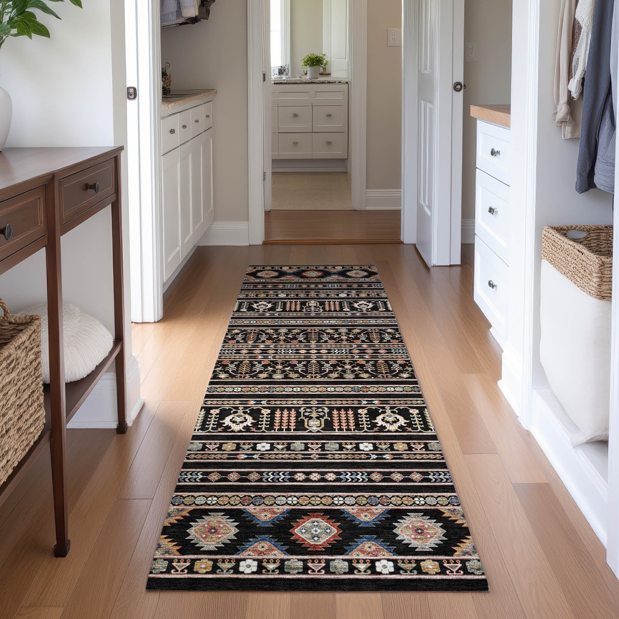 Tbilisi Machine Washable Transitional Black Rug 2'3" x 7'6" #shape_Runner