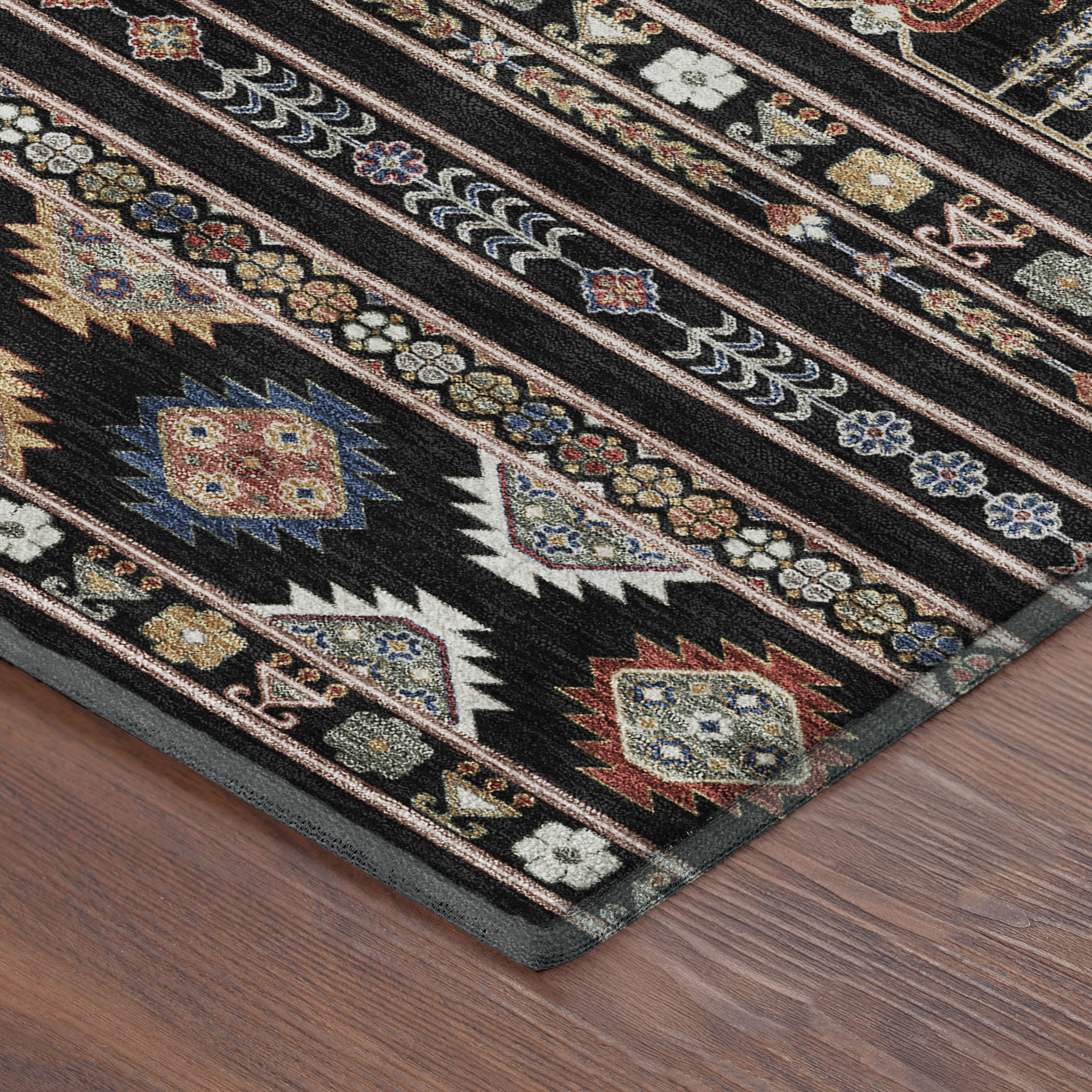 Tbilisi Machine Washable Transitional Black Rug 1'8" x 2'6" #shape_Rectangle