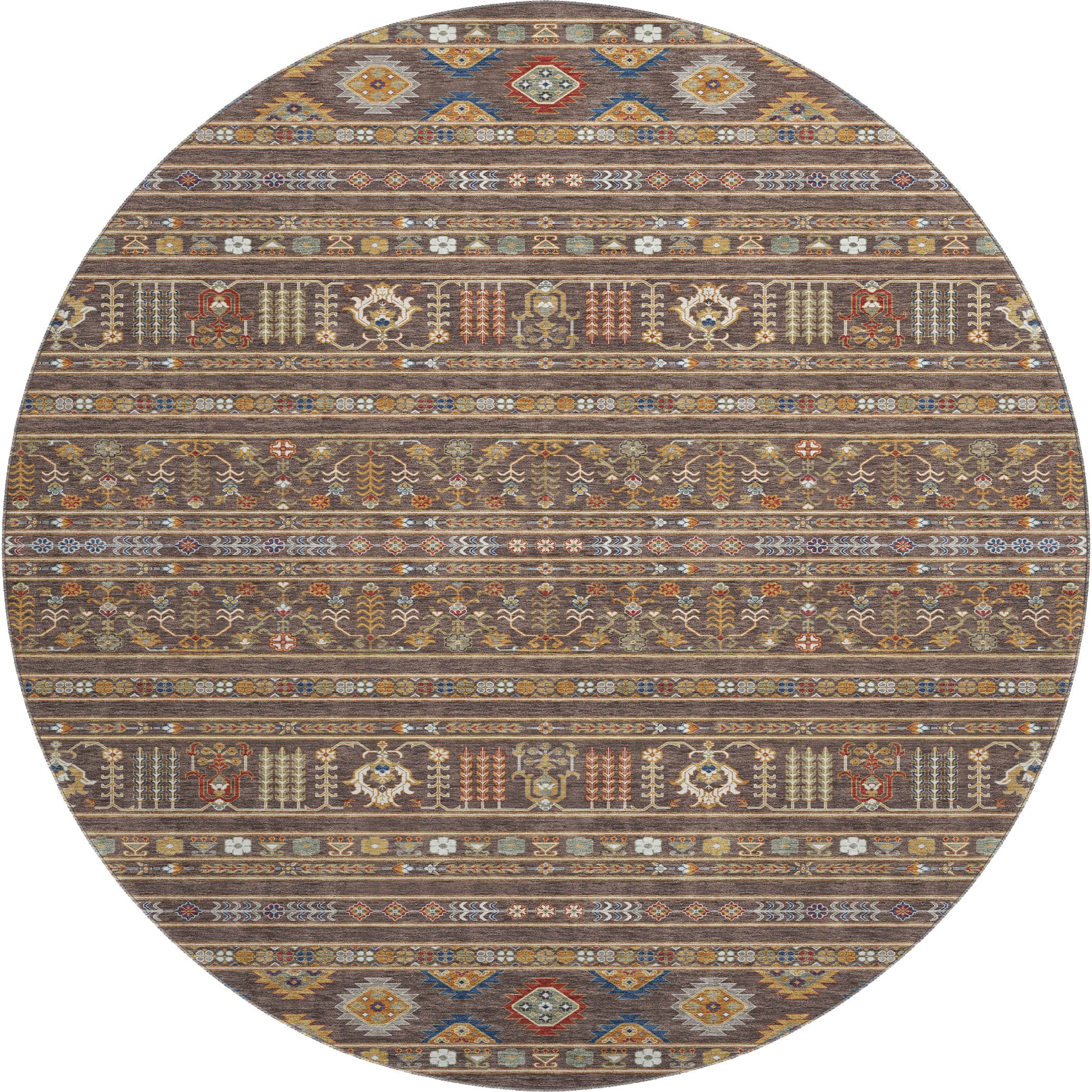 Tbilisi Machine Washable Transitional Chocolate Brown Rug 8' x 8' #shape_Round