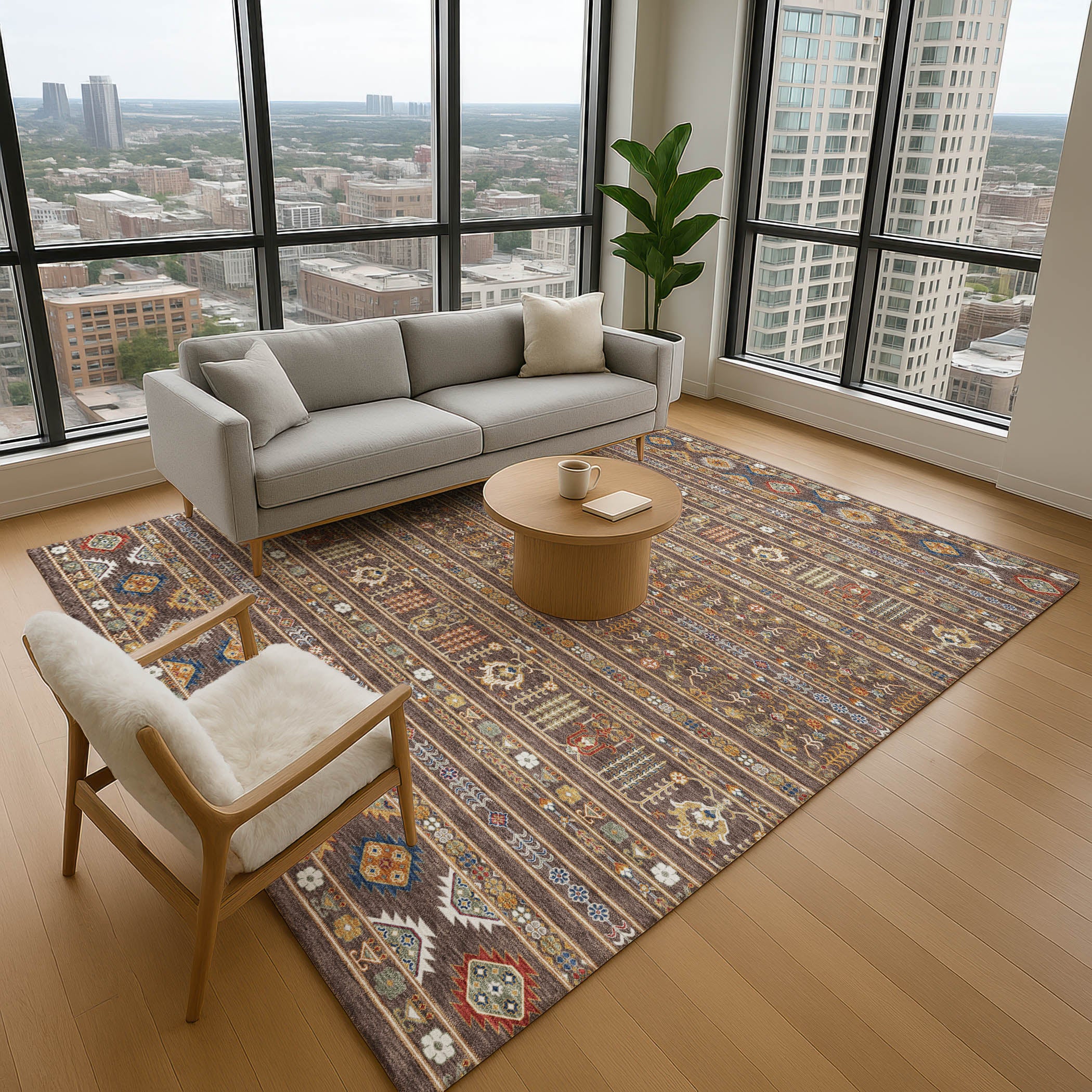 Tbilisi Machine Washable Transitional Chocolate Brown Rug 2'6" x 3'10" #shape_Rectangle