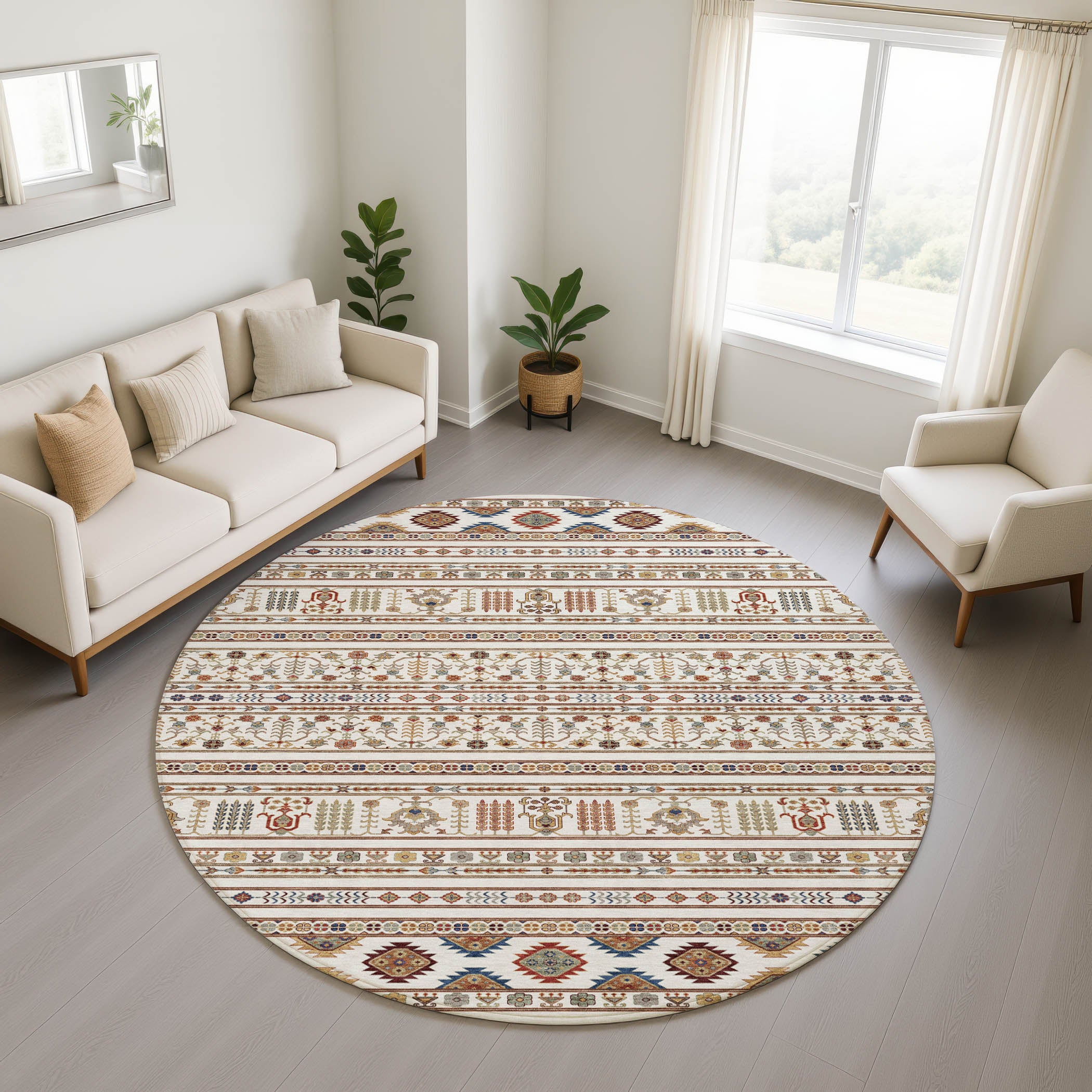 Tbilisi Machine Washable Transitional Ivory Rug 8' x 8' #shape_Round